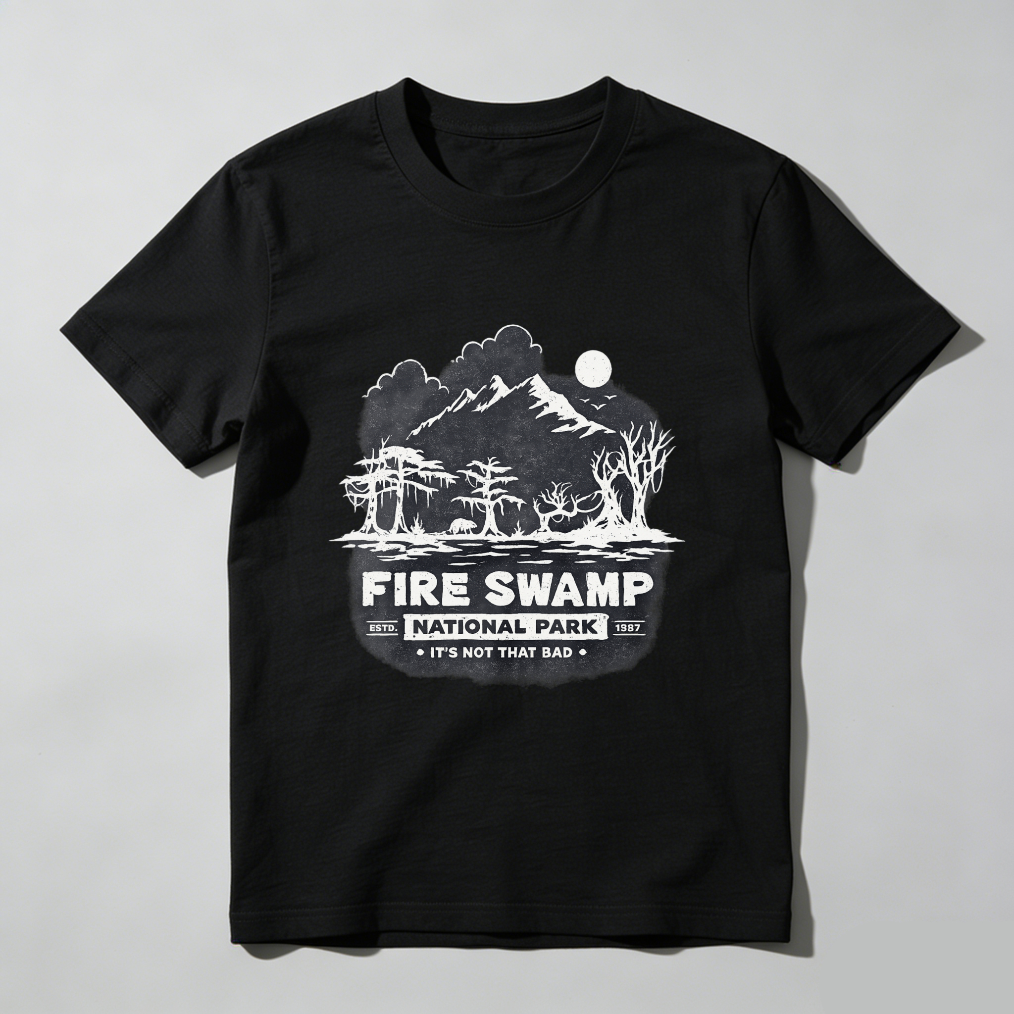 TEECURENT Fire Swamp National Park T Shirt Its Not That Bad Mountain Landscape Design Black Cotton Tee Men Women Unisex Casual Wear