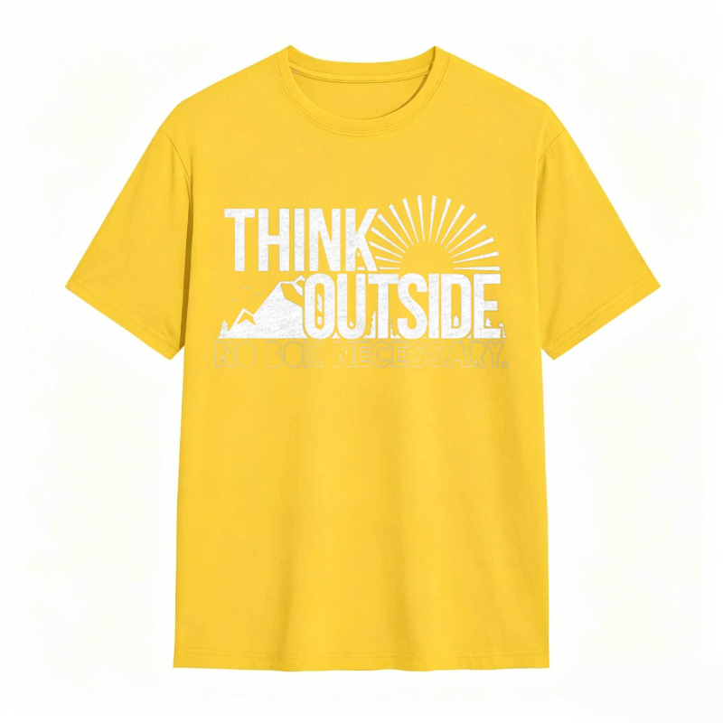 Think Outside No Box Necessary Mountain Sunburst Design T-shirt