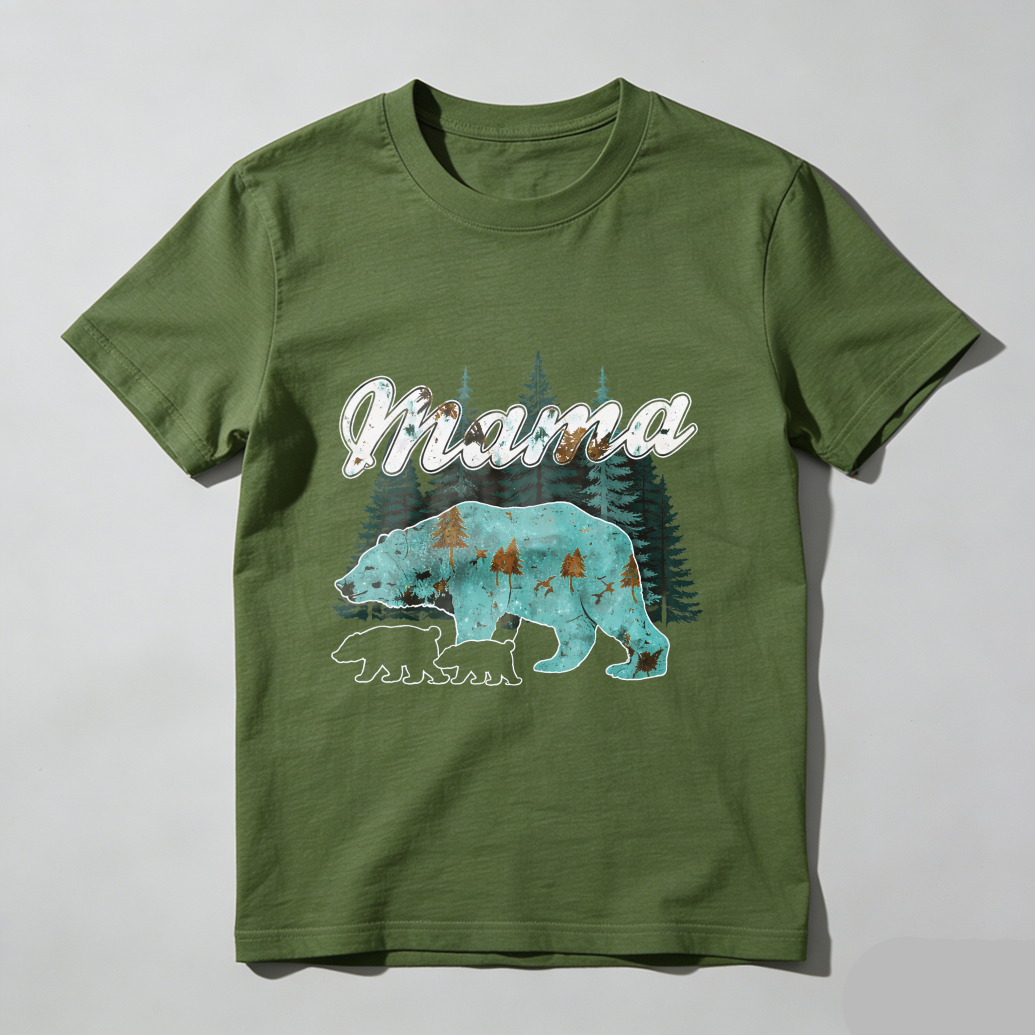 TEECURENT Mama Bear Forest Design Black T Shirt For Women And Men Nature Inspired Graphic Tee With Bear And Trees Pattern Casual Wear WOMEN