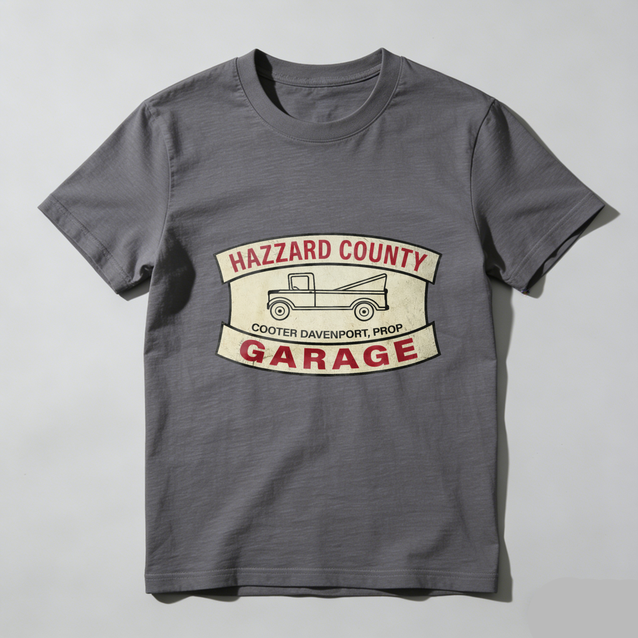 Hazzard County Garage T Shirt Cooter Davenport Prop Classic Truck Design Black Cotton Tee