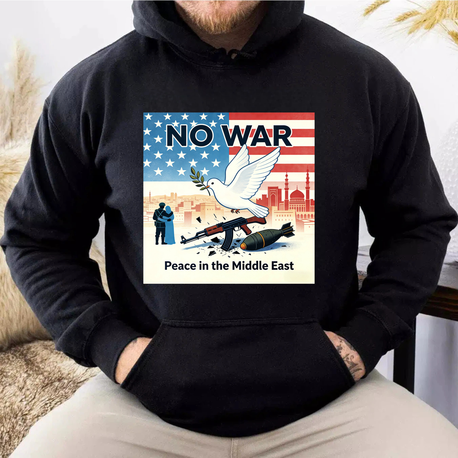 TEECURENT No War Peace In The Middle East Hoodie With American Flag And Dove Design For Peace Advocates