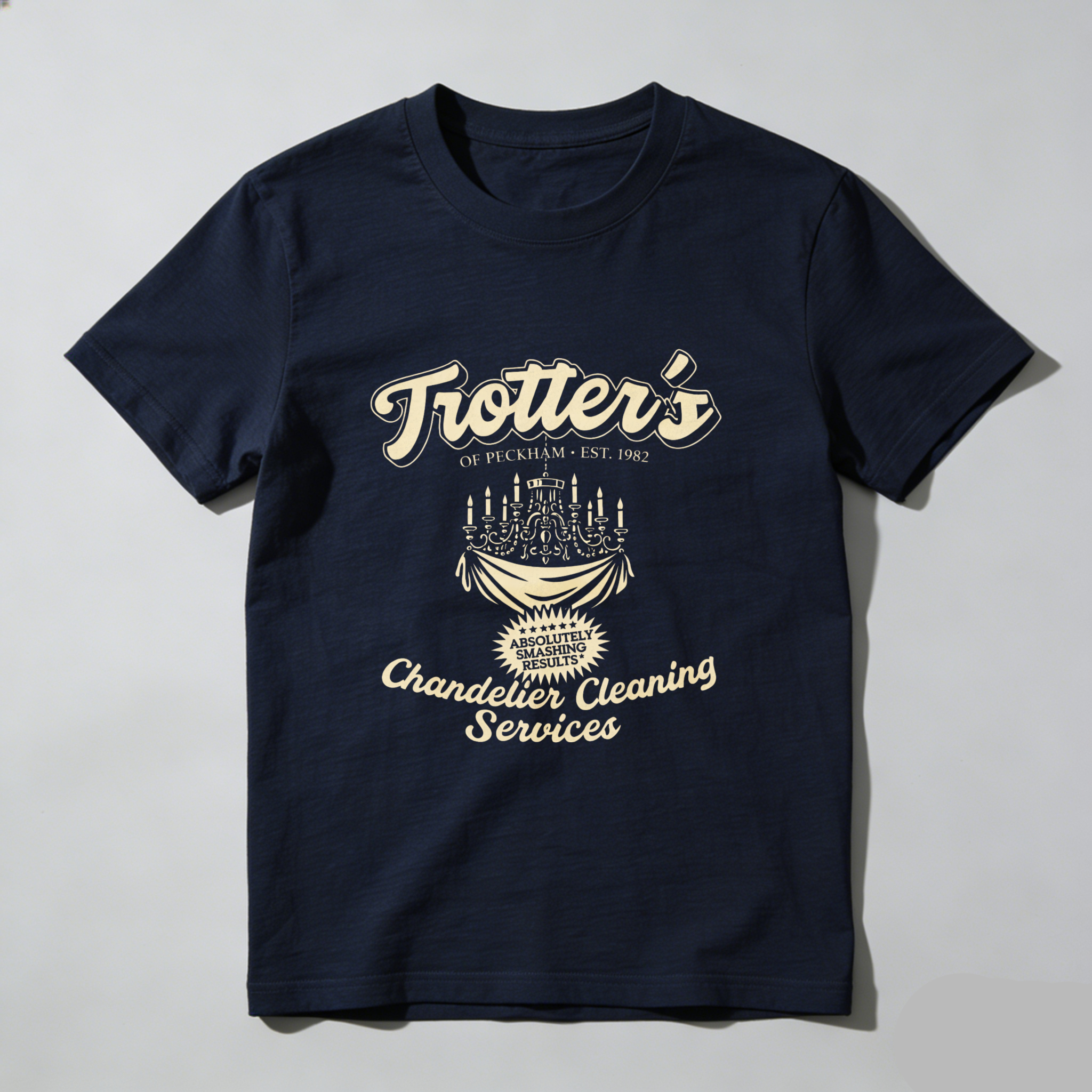 TEECURENT Trotters Chandelier Cleaning Services T Shirt Of Peckham Est 1982 Vintage Style Graphic Tee