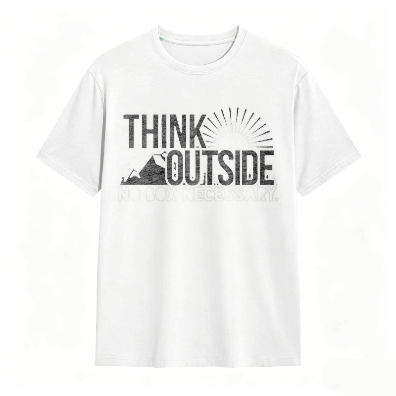 Think Outside No Box Necessary Mountain Sunburst Design T-shirt