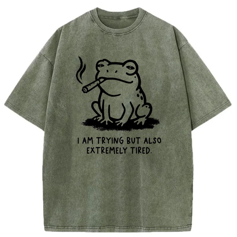 Frog Smoking Cigar Trying But Tired tshirt 100% cotton