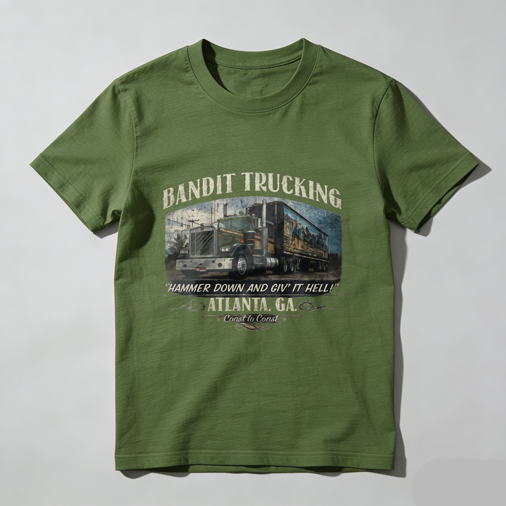 TEECURENT Bandit Trucking Atlanta Ga Hammer Down And Giv It Hell Coast To Coast T Shirt