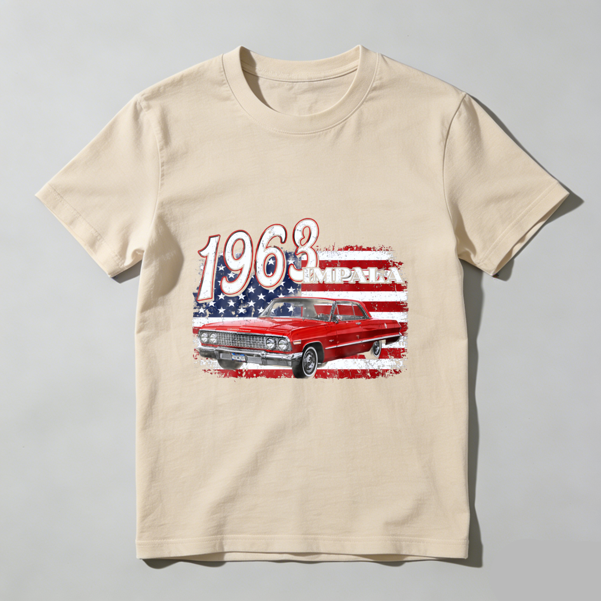 1963 Impala Classic Car American Flag T Shirt Men Women Vintage Muscle Car Automotive Clothing Gift For Car Enthusiasts