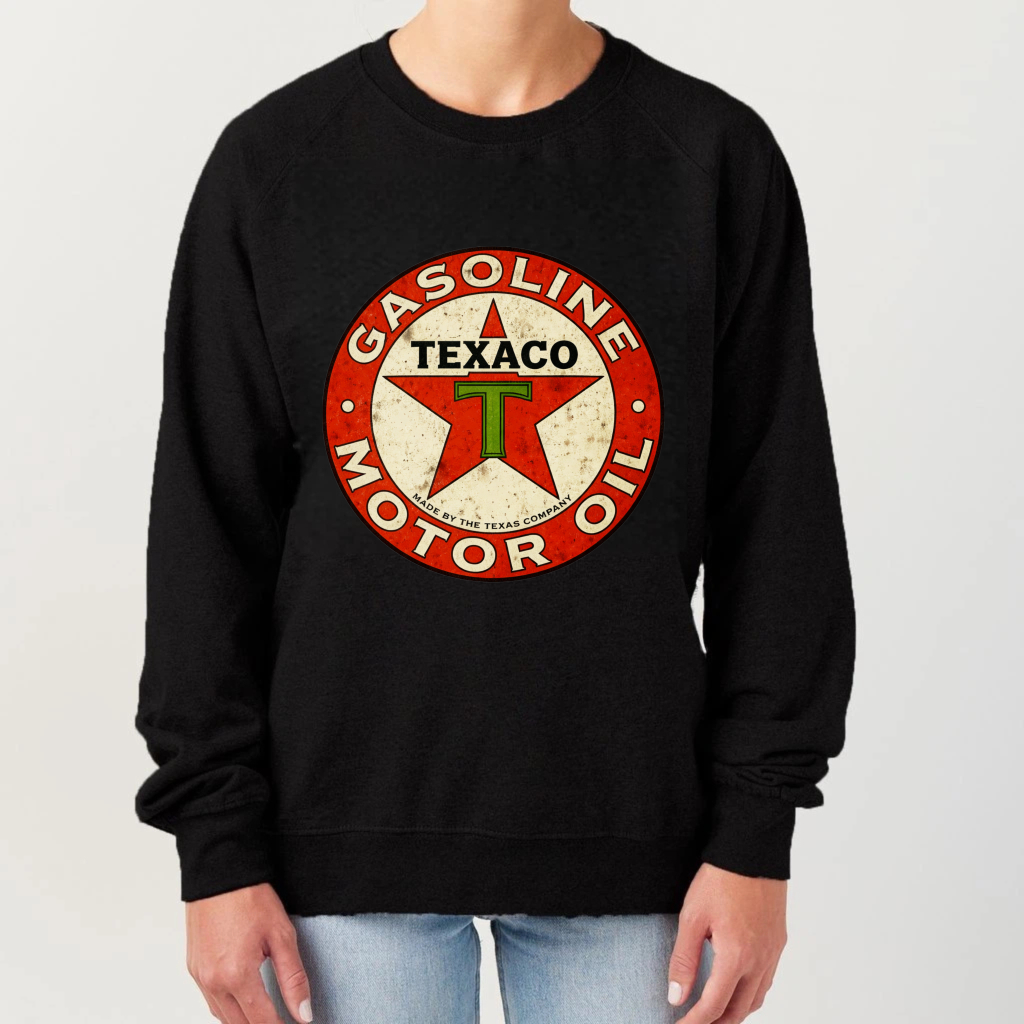 TEECURENT Texaco Gasoline Motor Oil Logo Sweatshirt Vintage Retro Design Unisex Crewneck Pullover Black Long Sleeve Top
