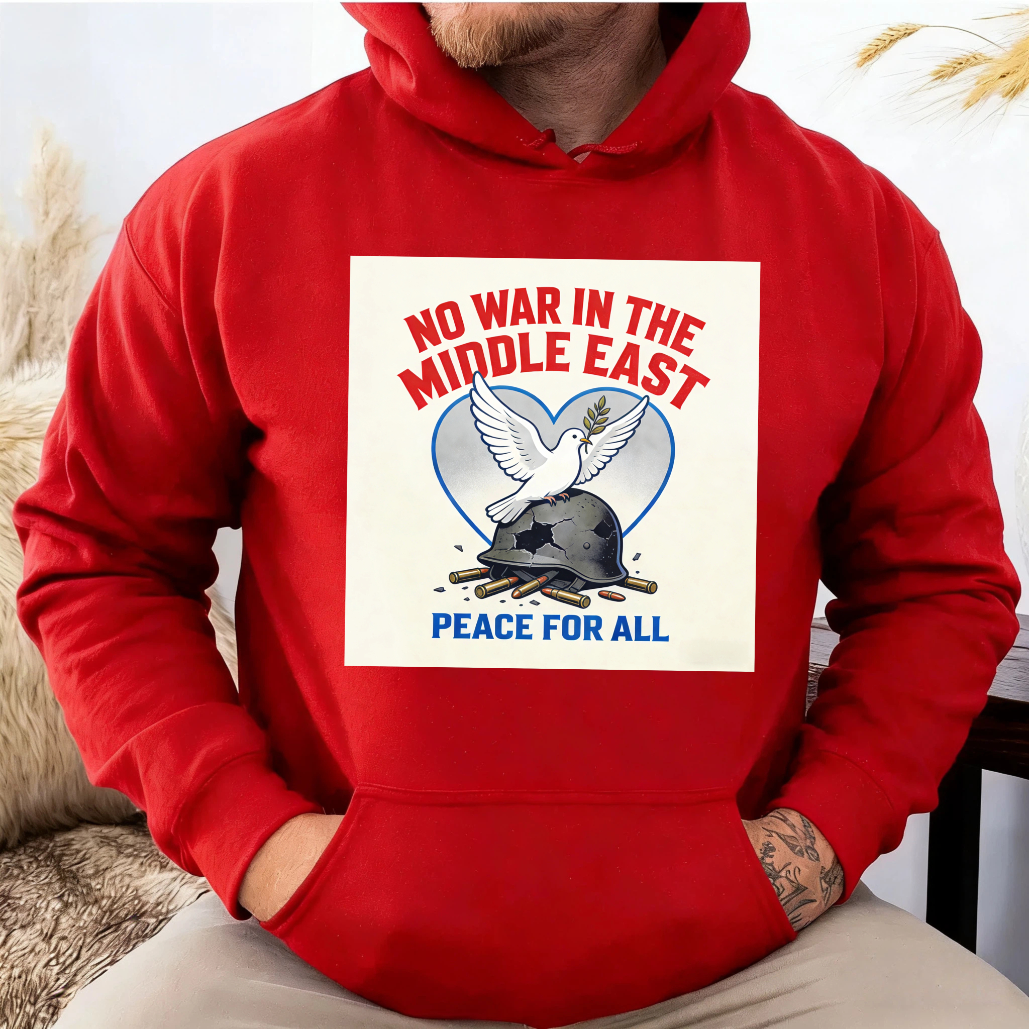 TEECURENT No War In The Middle East Peace For All Hoodie With Dove And Helmet Design
