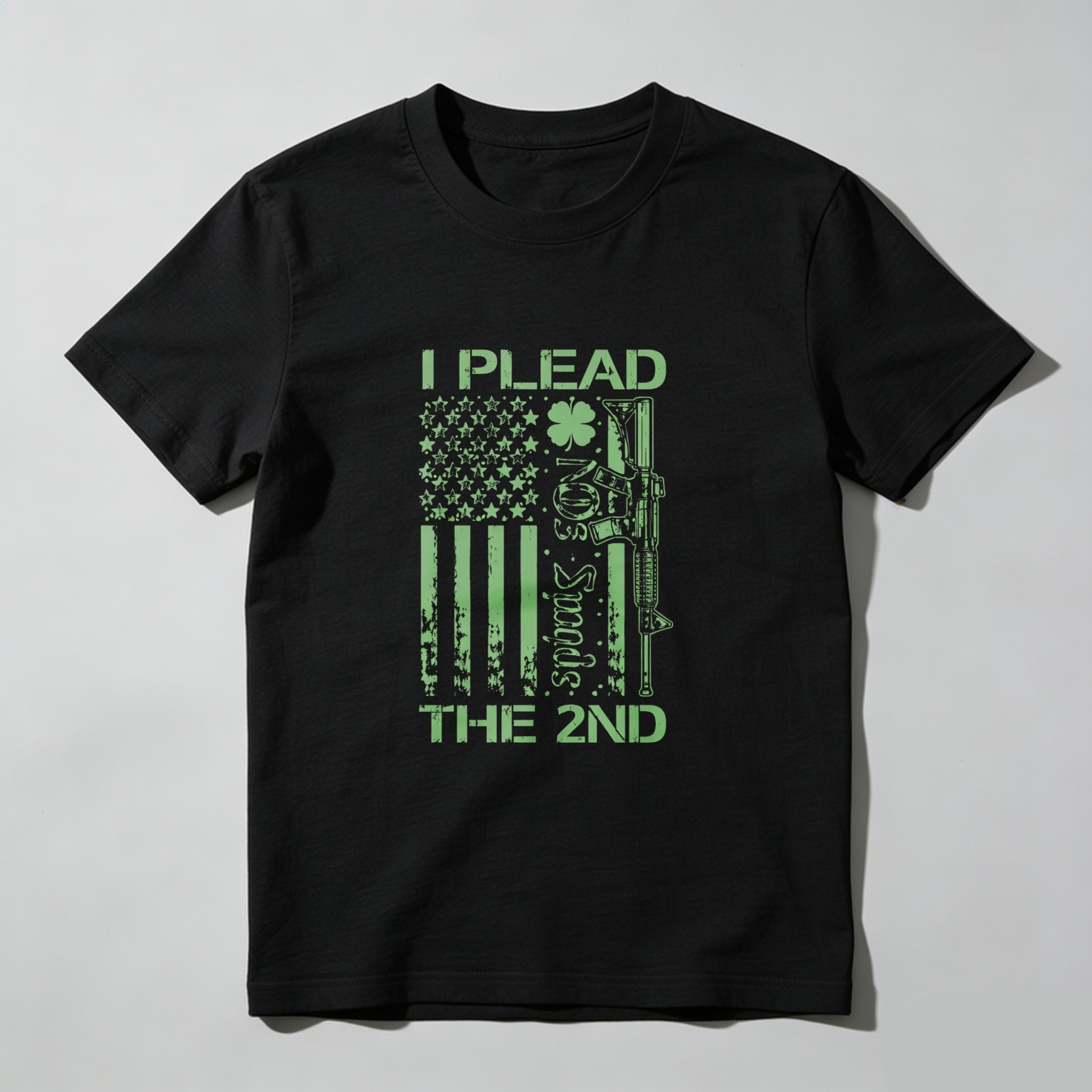 TEECURENT I Plead The 2nd Amendment Flag Gun T Shirt St Patrick's Day Green American Flag Design Men Women Apparel