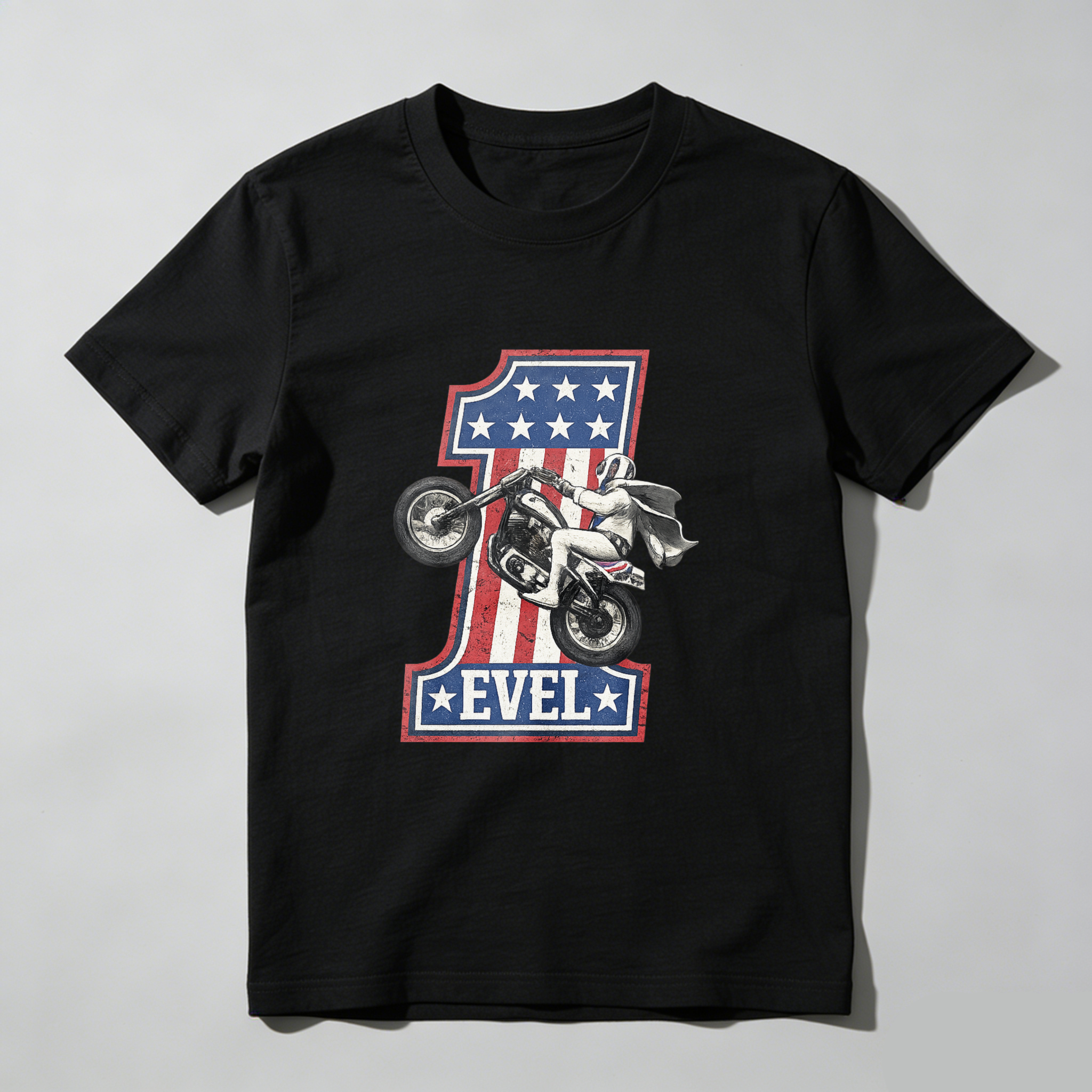 Evel Knievel American Flag Motorcycle T-Shirt Made In Usa