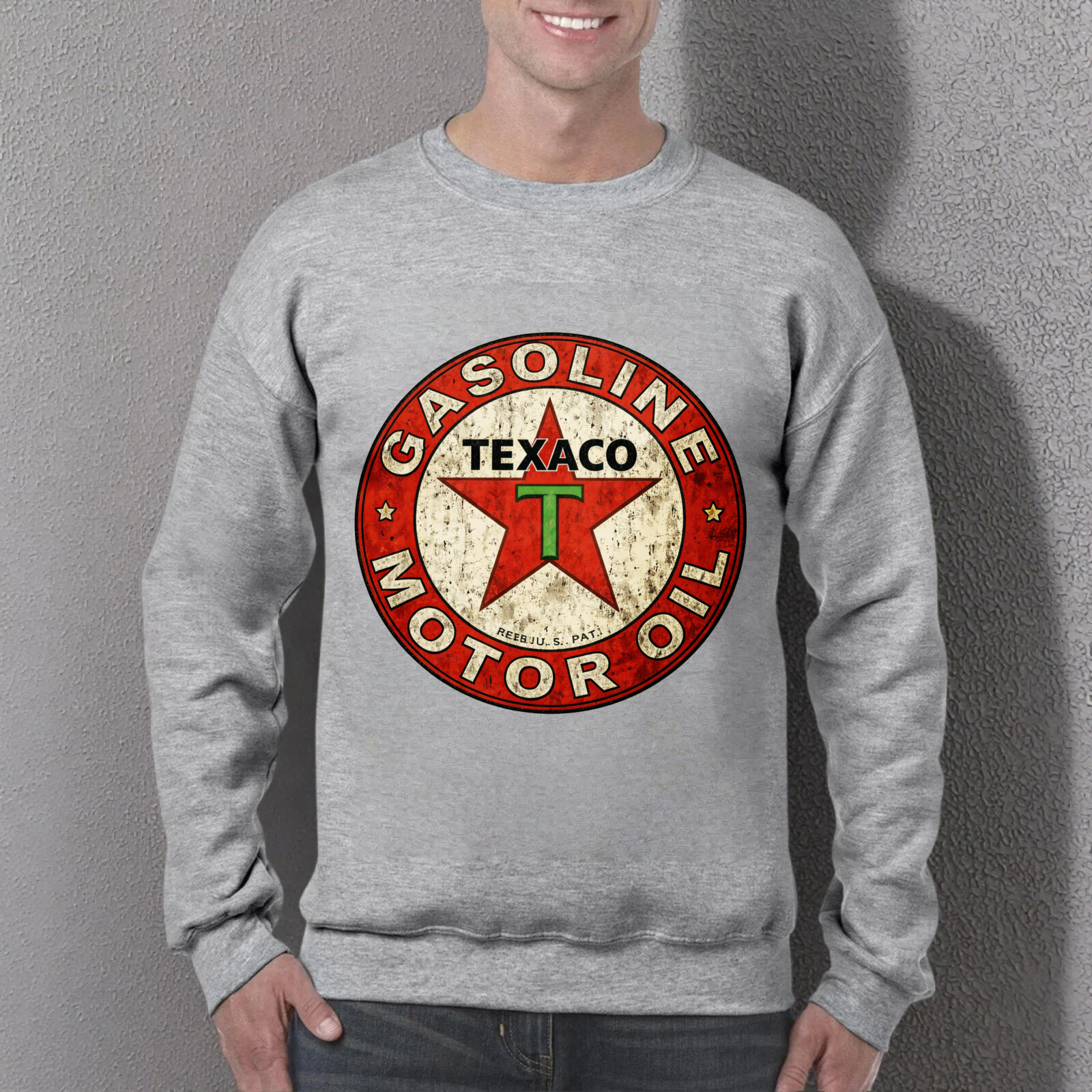 TEECURENT Texaco Gasoline Motor Oil Logo Sweatshirt Unisex Crewneck Pullover Sweatshirt Retro Vintage Style Black Sweatshirt