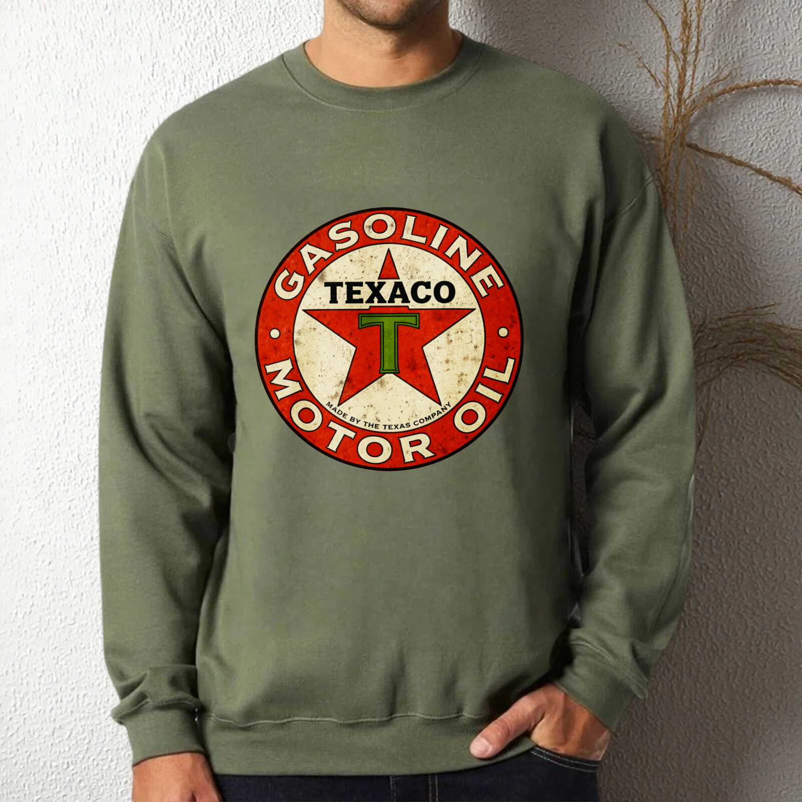 TEECURENT Texaco Gasoline Motor Oil Logo Sweatshirt Vintage Retro Design Unisex Crewneck Pullover Black Long Sleeve Top