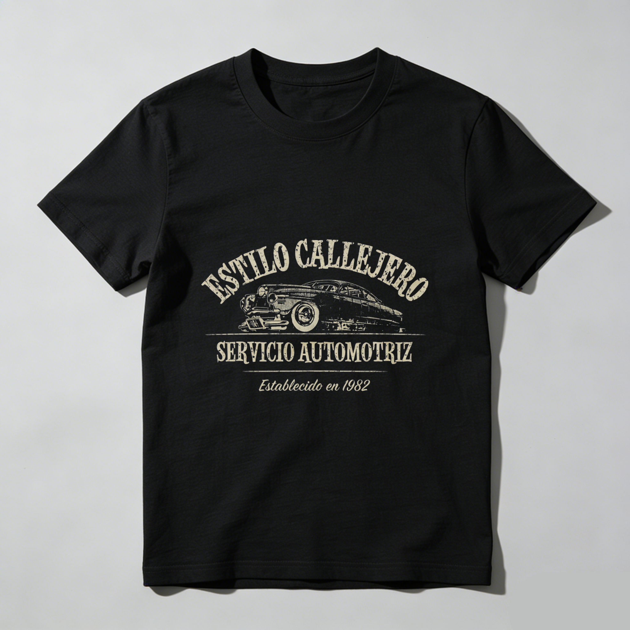 Street Style Automotive Service T Shirt Established In 1982 Classic Car Design Black Men's Tee
