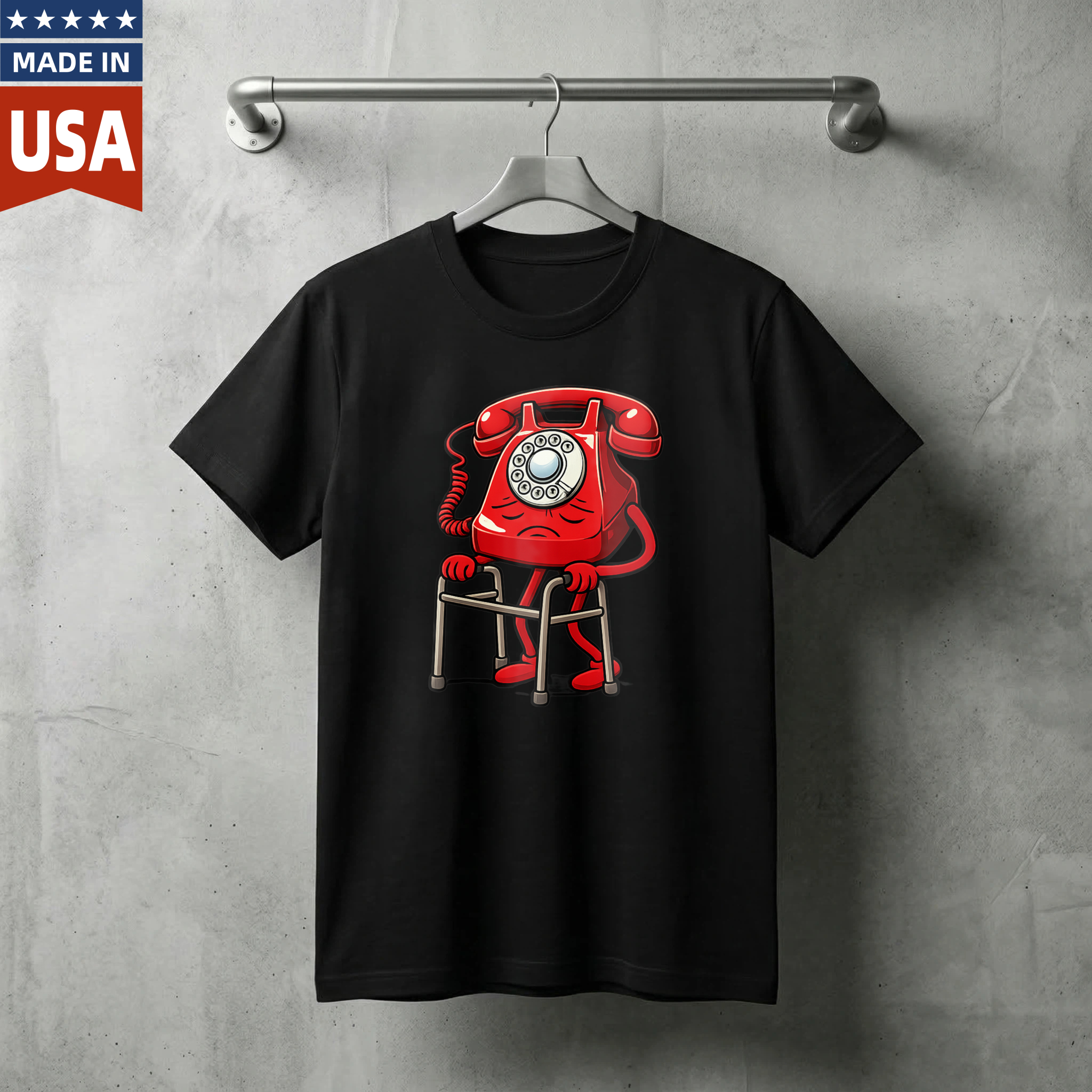 Red Vintage Telephone With Crutches T-Shirt Made In Usa