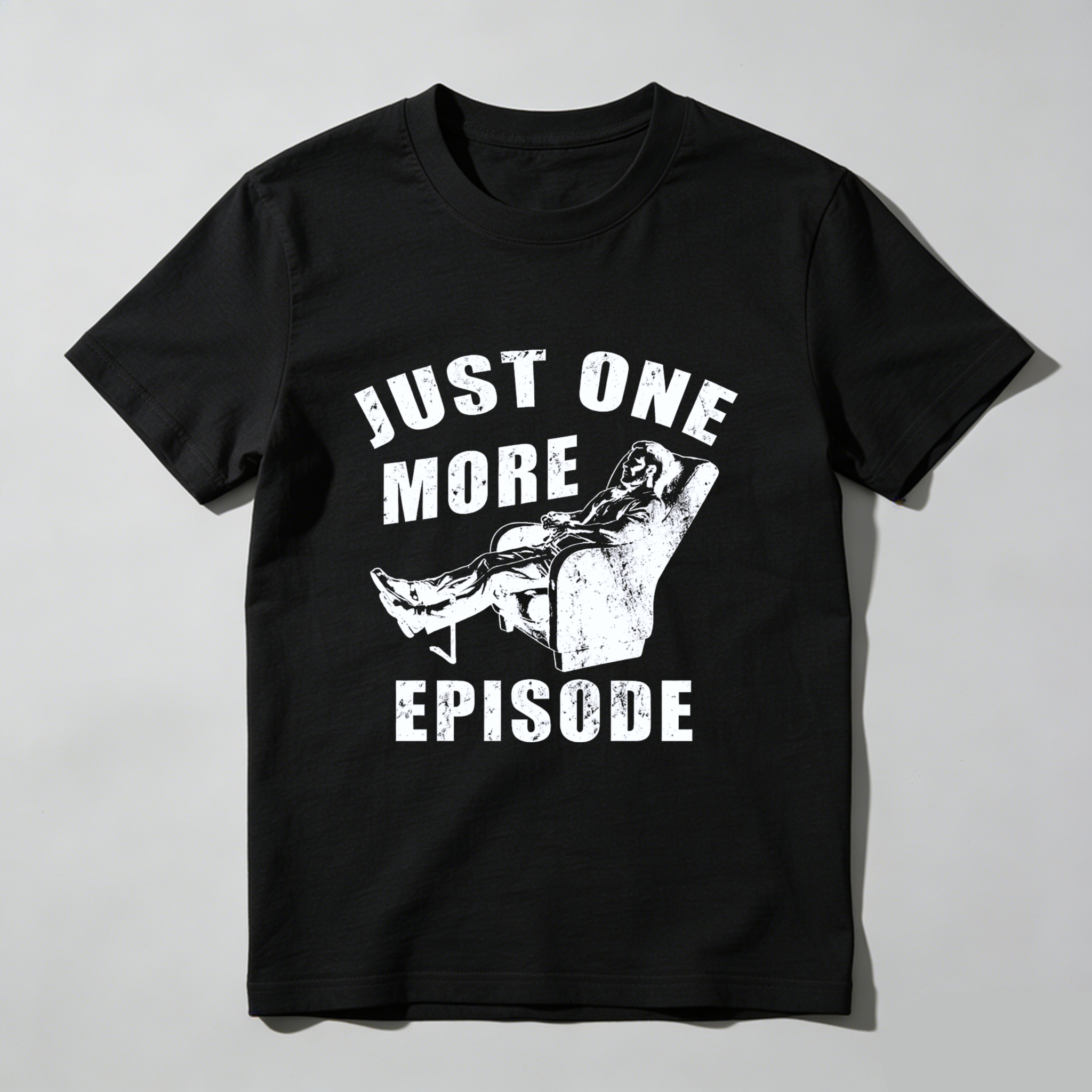 TEECURENT Just One More Episode T-Shirt With Couch And Remote Design For TV Show Fans