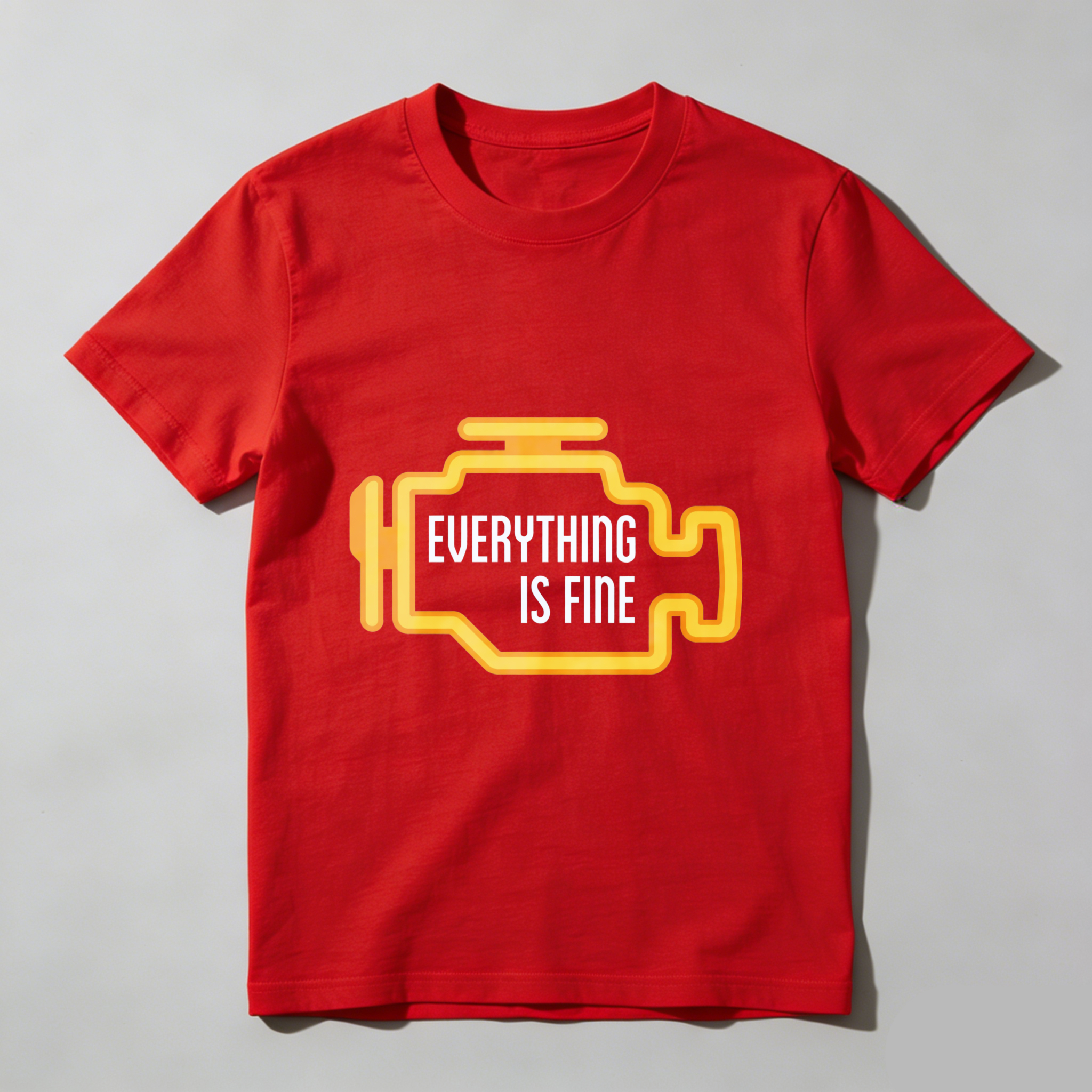 Everything Is Fine T Shirt With Car Engine Design Black Cotton Tee For Men Women Unisex Casual Wear Automotive Humor Gift