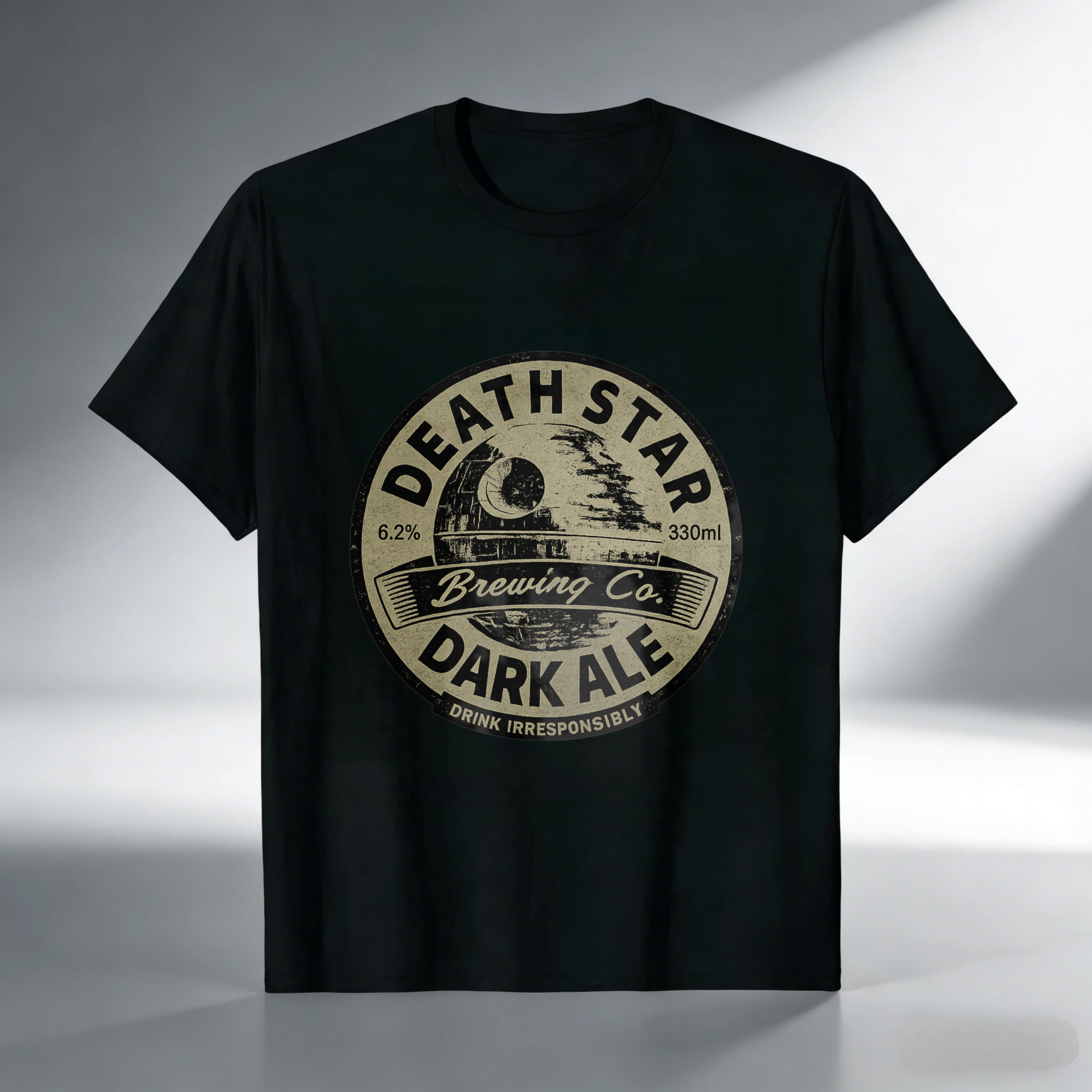 TEECURENT Death Star Brewing Co Dark Ale T-Shirt Unisex Cotton Tee Shirt With Beer Label Design Star Wars Inspired Apparel For Men And Women