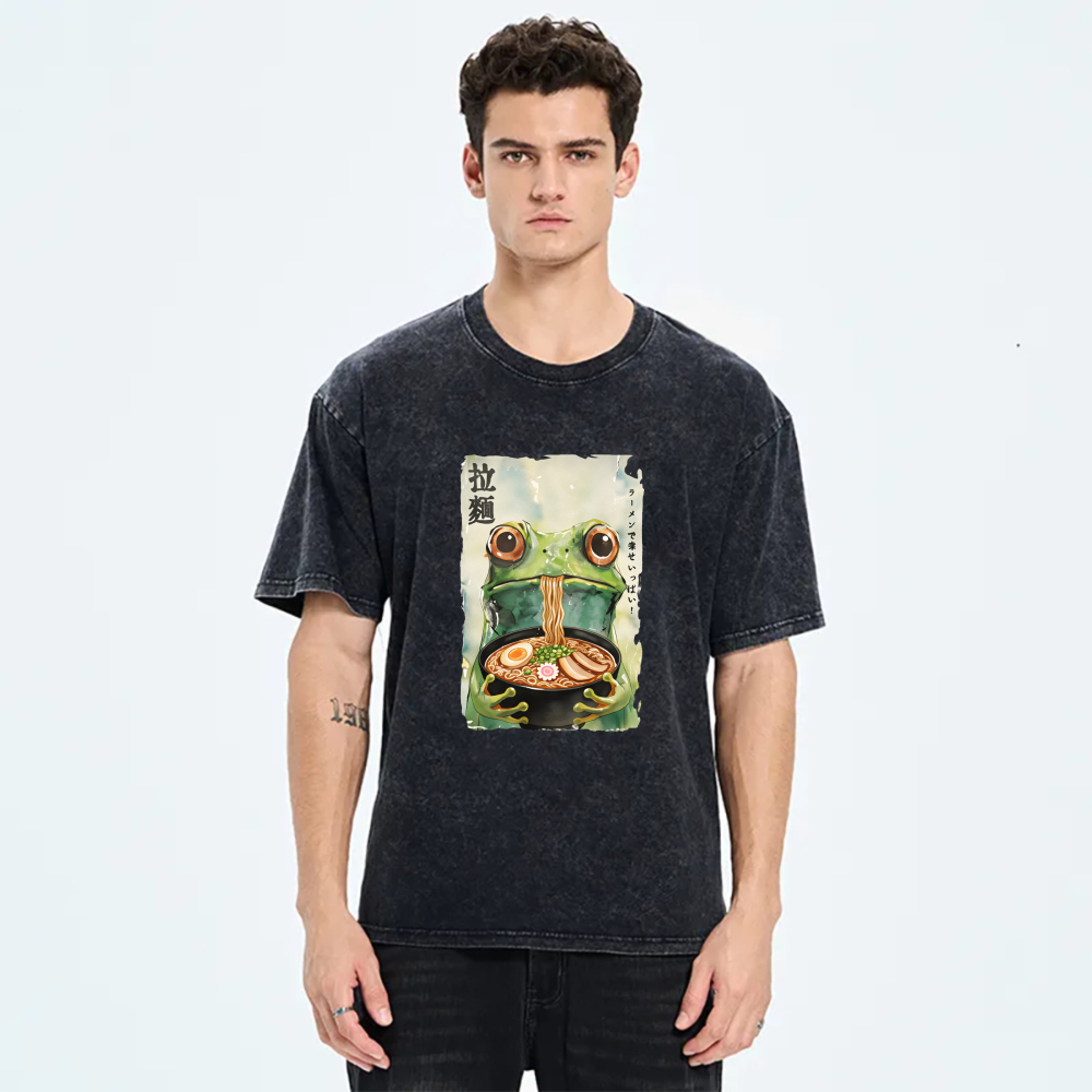 Frog Eating Ramen With Noodles And Egg tshirt 100% cotton