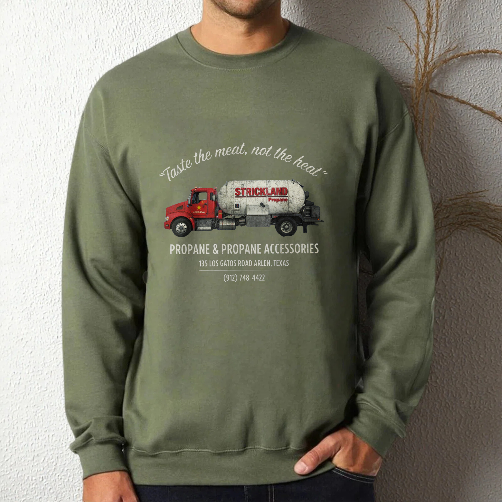 TEECURENT Stockland Propane And Accessories Sweatshirt With Truck Graphic And Texas Address For Grilling Enthusiasts