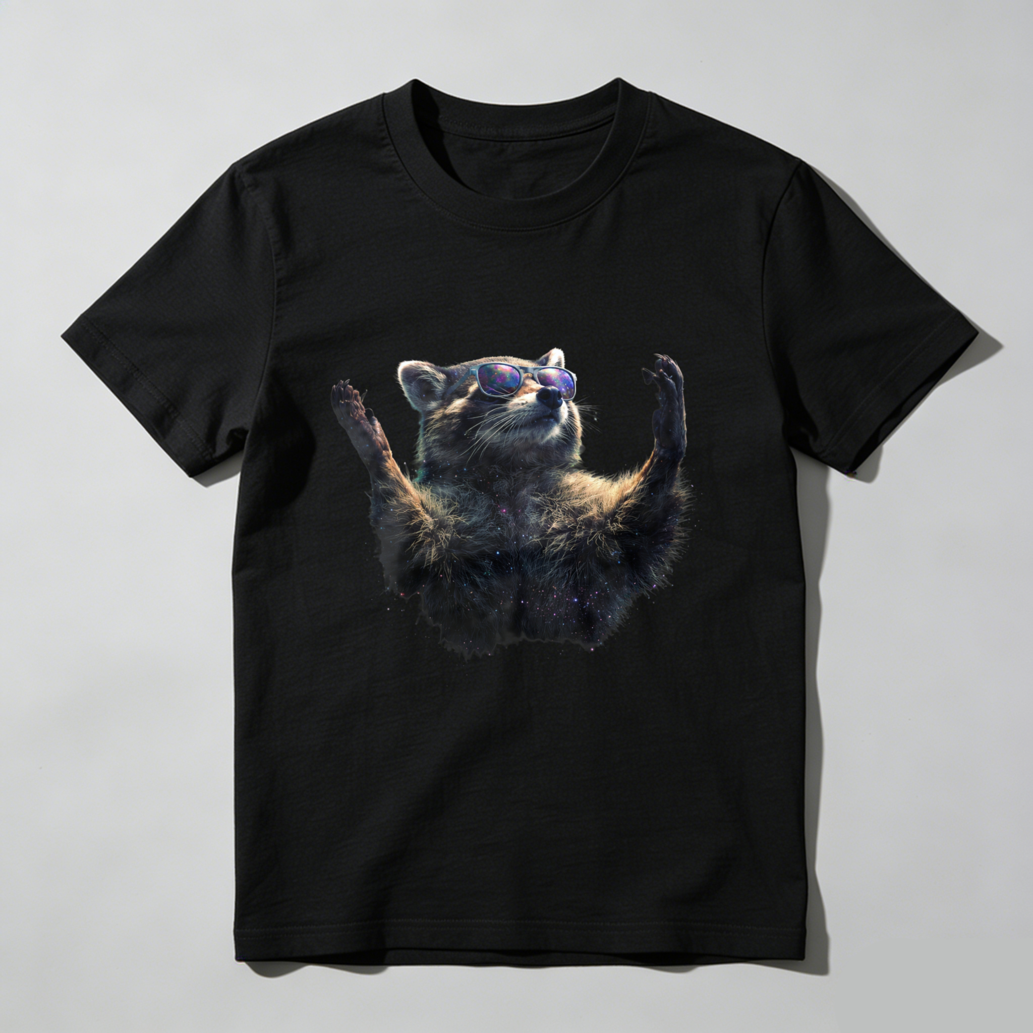 Cool Raccoon Wearing Sunglasses T-Shirt Fun Animal Graphic Design Black Shirt For Men Women Unisex Casual Wear