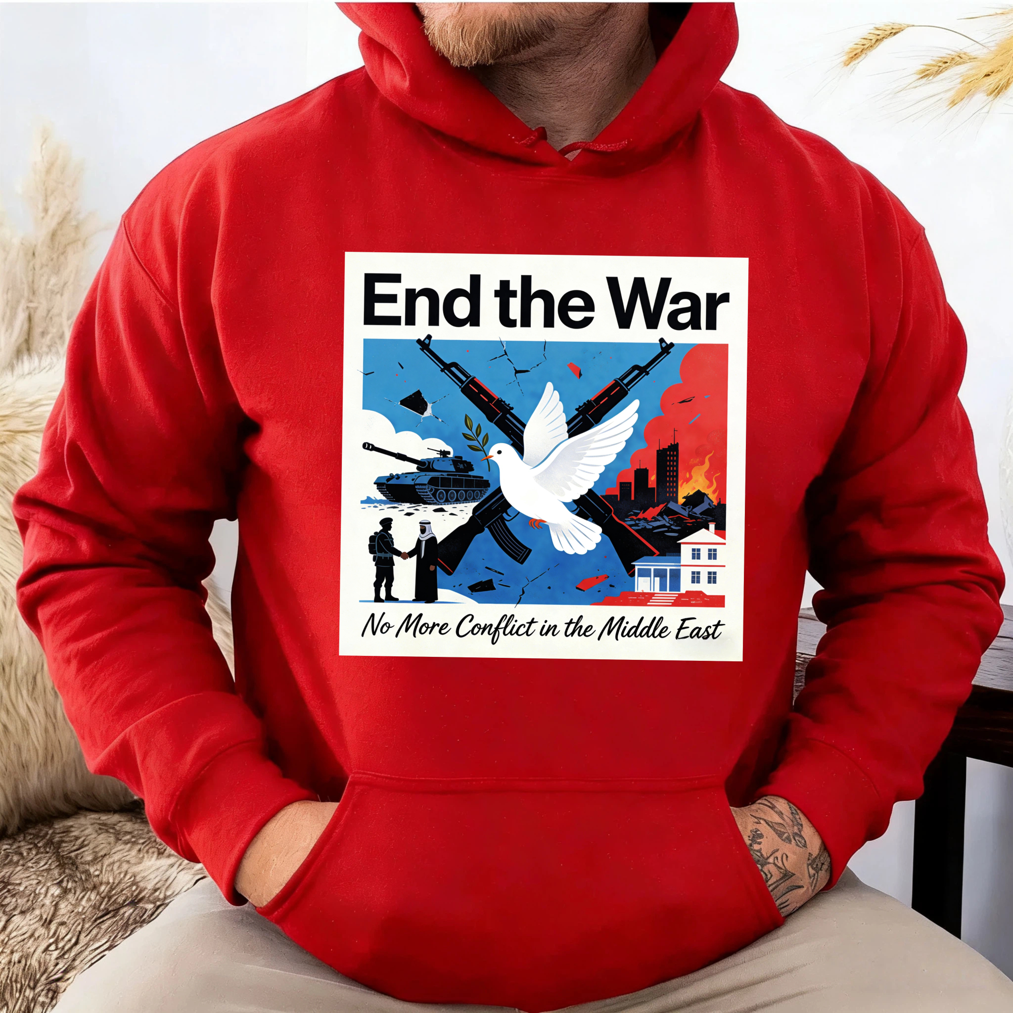 TEECURENT End The War No More Conflict In The Middle East Peace Dove Hoodie For Men Women Unisex Sweatshirt Anti War Statement Apparel