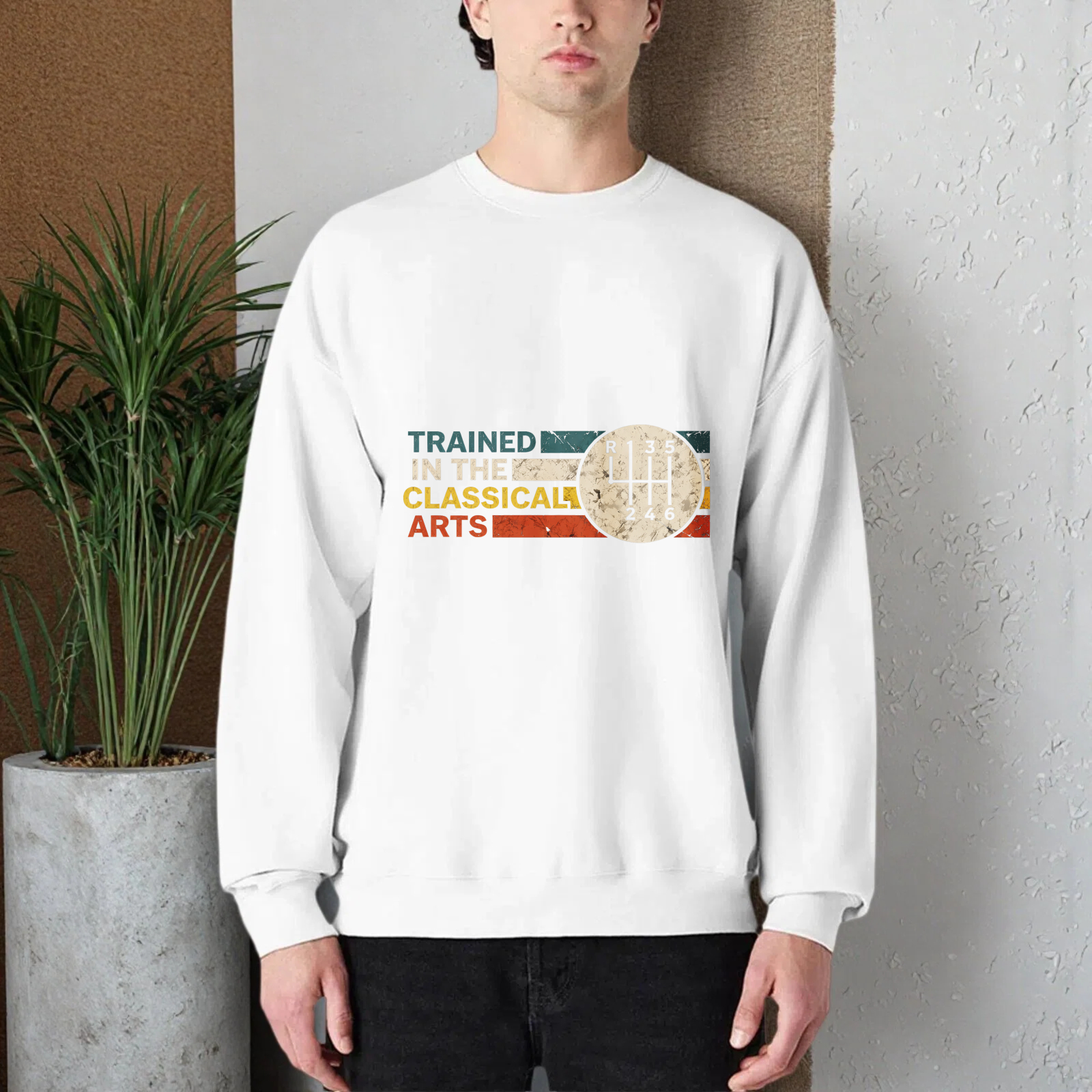 TEECURENT Trained In The Classical Arts Sweatshirt With Gear Shift Design Black Crewneck Pullover