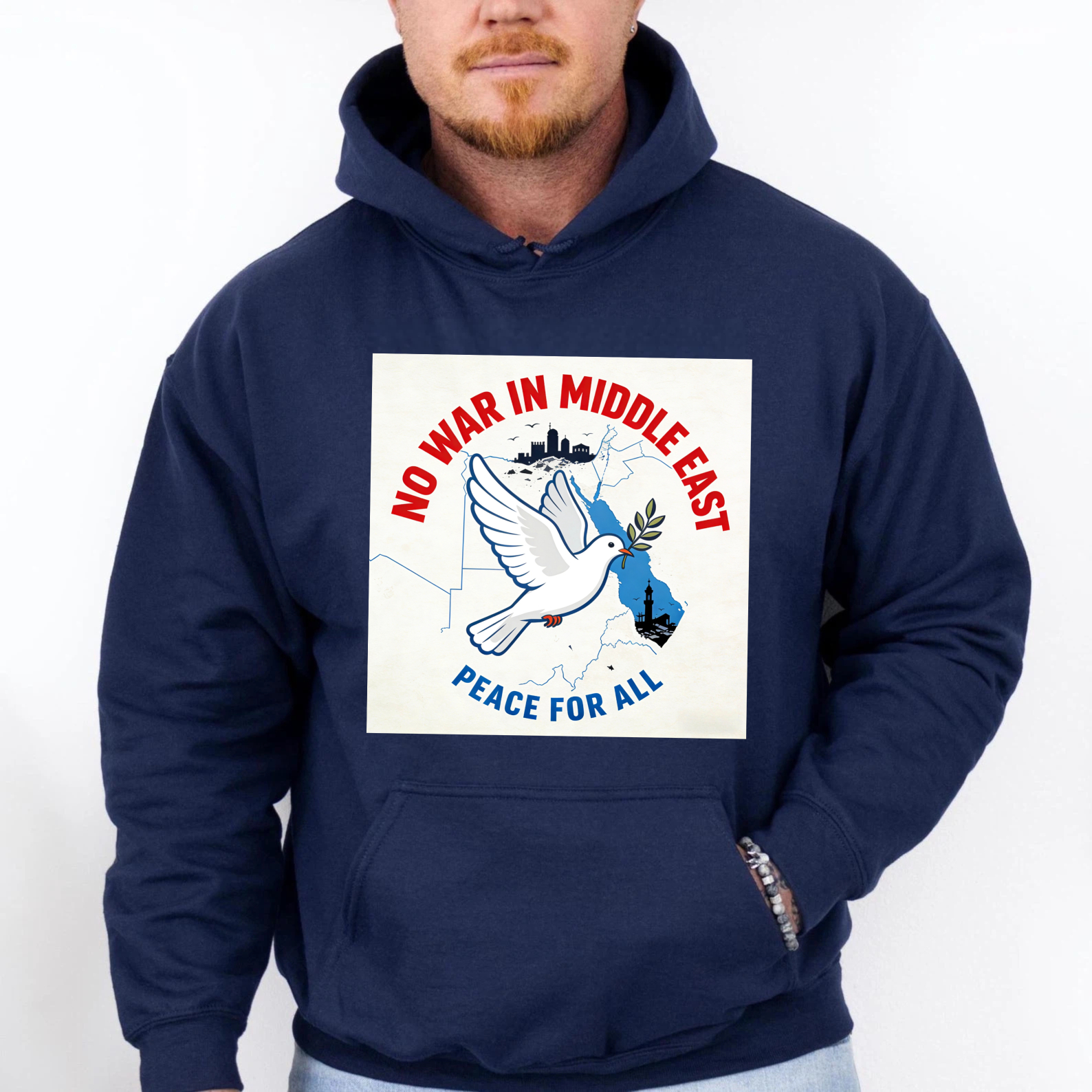 TEECURENT No War In Middle East Peace For All Hoodie Anti War Message Sweatshirt For Men Women Unisex Pullover With Dove And Olive Branch Design