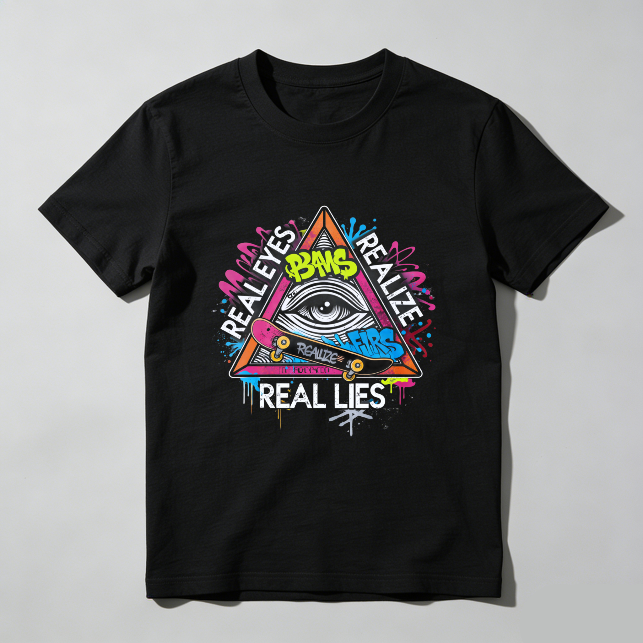 TEECURENT  Real Eyes Realize Real Lies Eye Pyramid Art Design TEECURENT