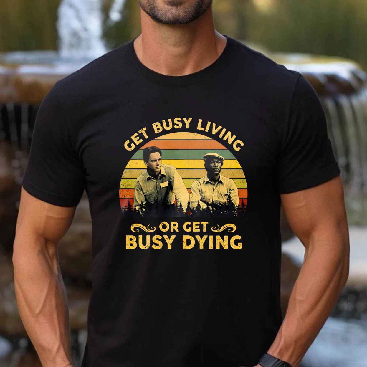 TEECURENT Get Busy Living Or Get Busy Dying T-Shirt With Vintage Design And Movie Characters Inspired Graphic For Men And Women
