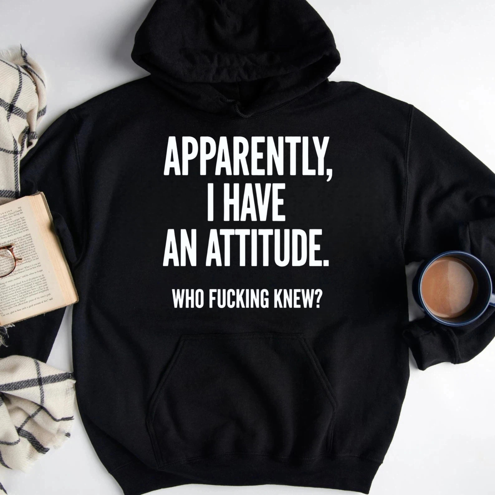 TEECURENT Gildan Apparently I Have An Attitude Who Fucking Knew Hoodie Sweatshirt Black Casual Wear For Men Women Funny Sarcasm Statement Pullover Top