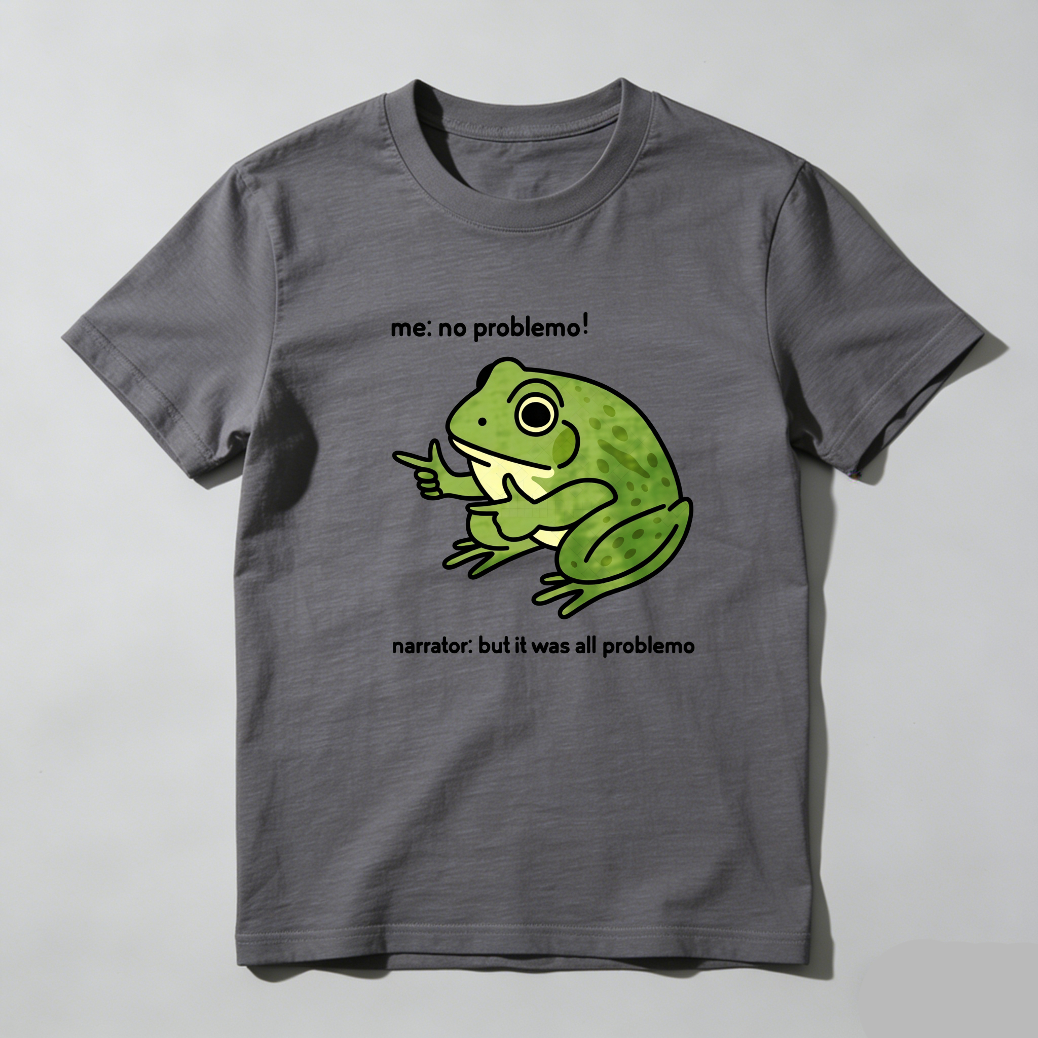TEECURENT Frog No Problemo Narrator All Problemo Pure Cotton Short Sleeve T-Shirt-TeeCurent
