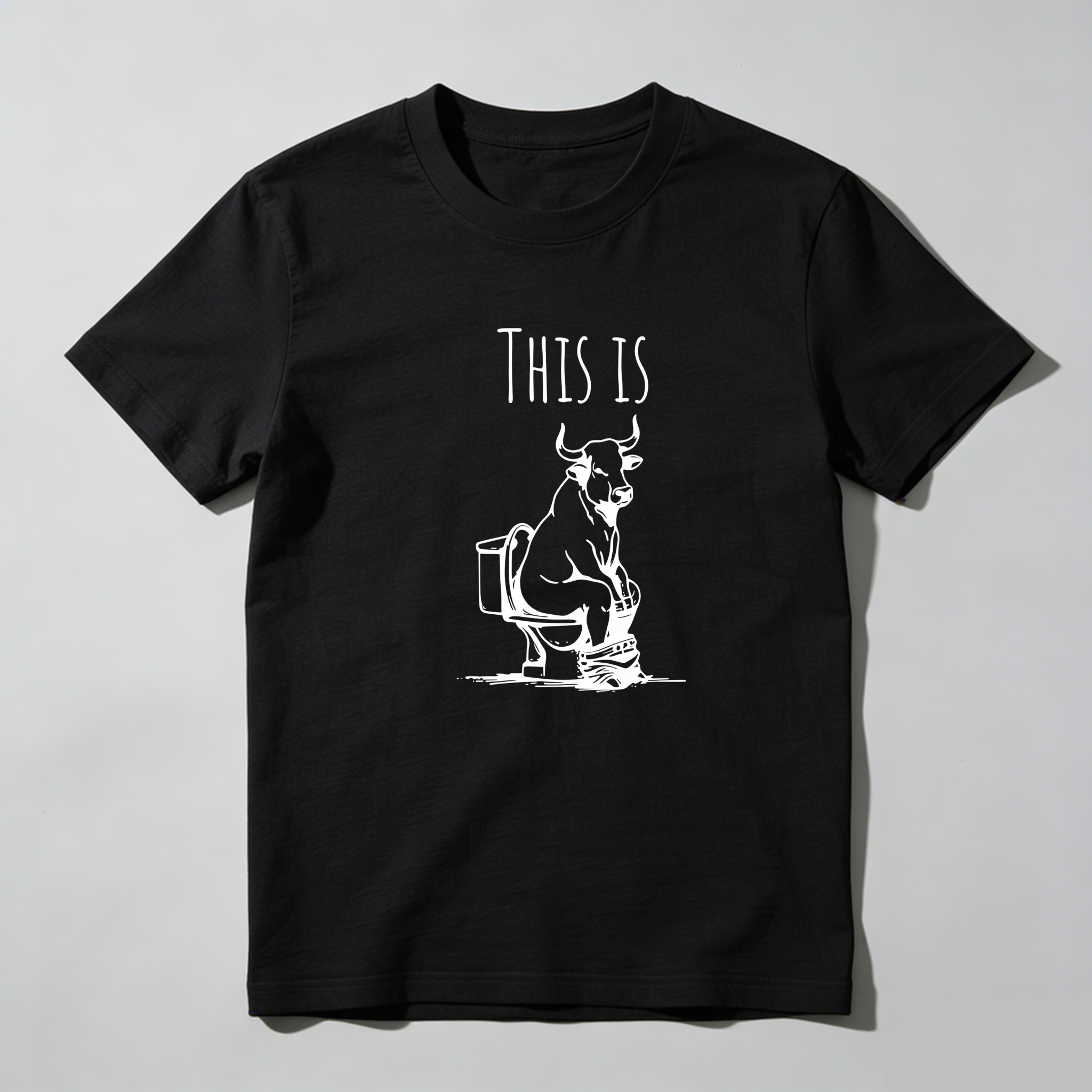 TEECURENT This Is Bull On Toilet Pure Cotton Short Sleeve T Shirt-TeeCurent
