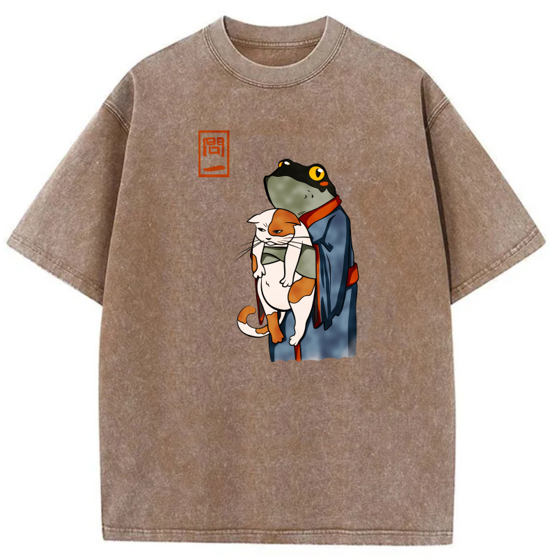 Cat Riding Frog In Kimono tshirt 100% cotton