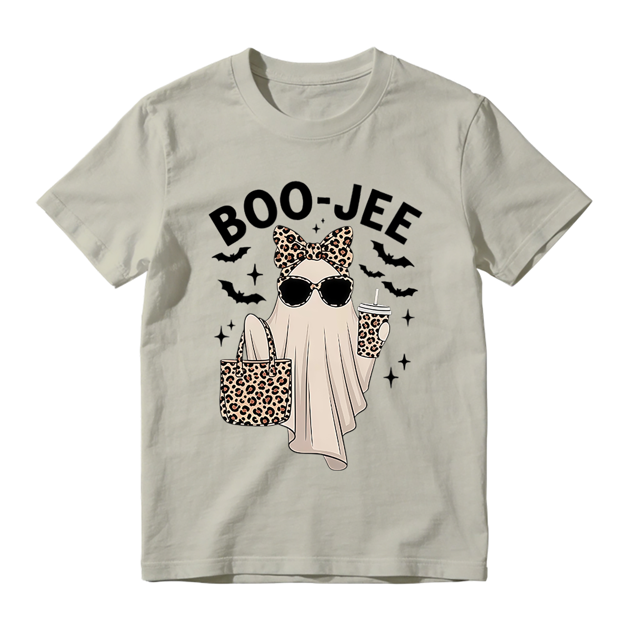 Boo Jee Leopard Print Ghost T Shirt Spooky Cute Halloween Graphic Tee