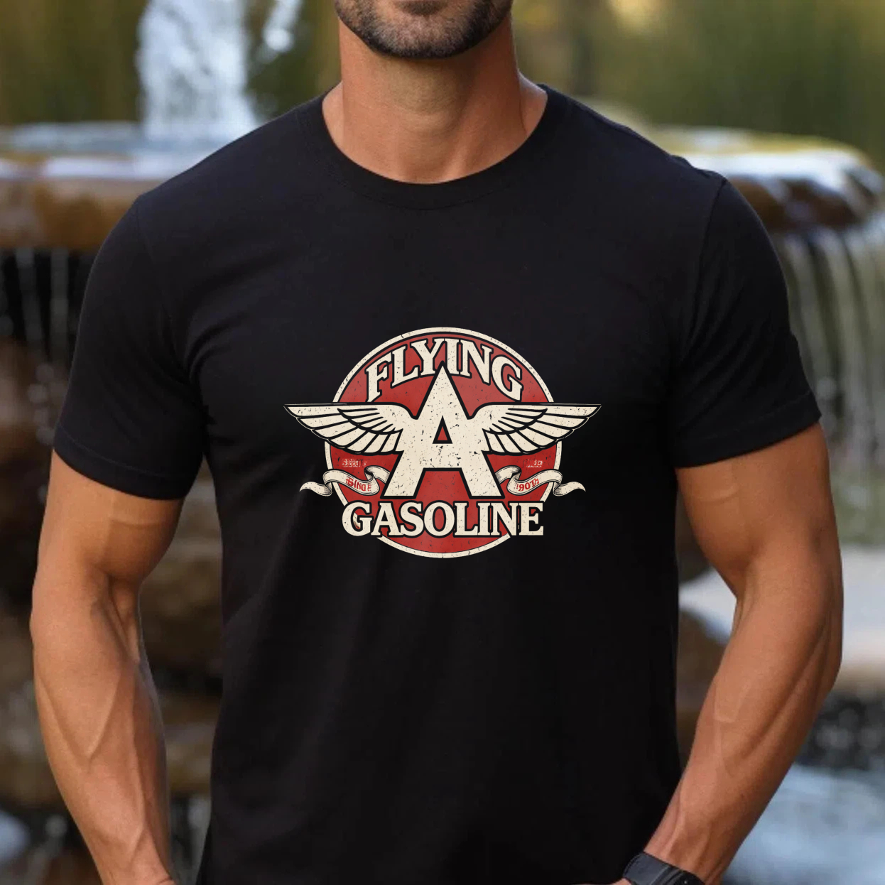 Flying A Gasoline Vintage Logo T Shirt Classic Aviator Design Black Cotton Men Women Unisex Apparel