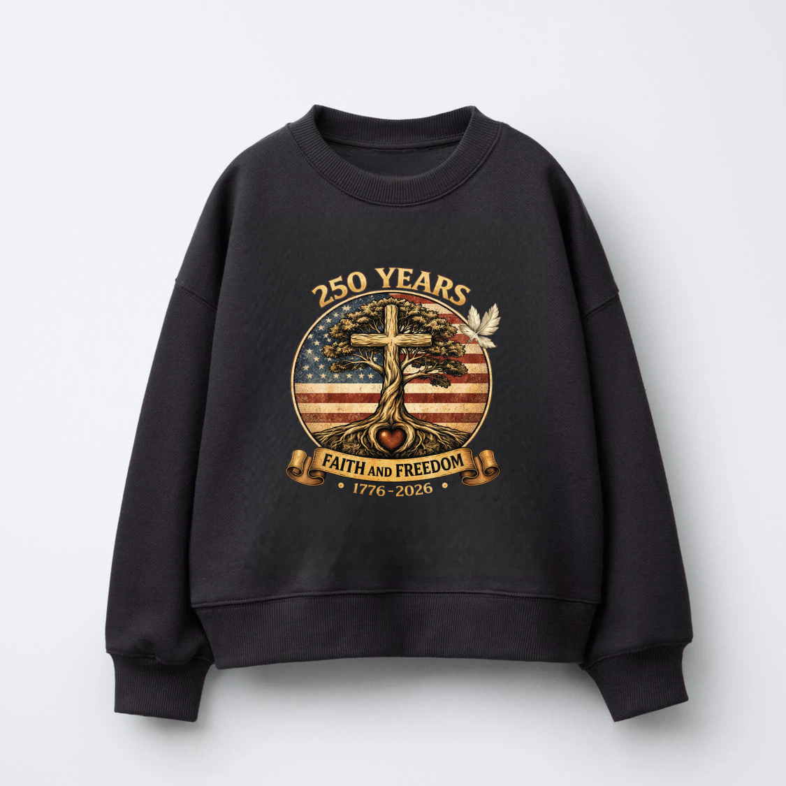 250 Years Faith And Freedom 1776 2026 American Flag Cross Tree Sweatshirt