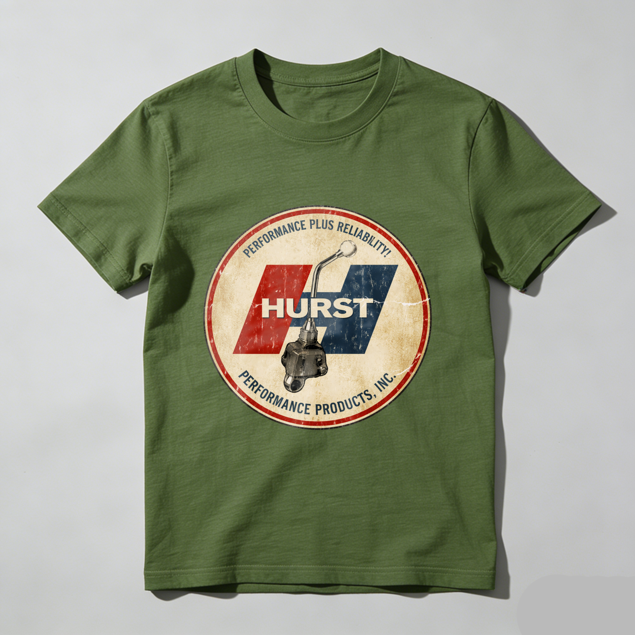 Hurst Performance Plus Reliability Classic Logo T-Shirt Black Vintage Style Automotive Gear Shift Design