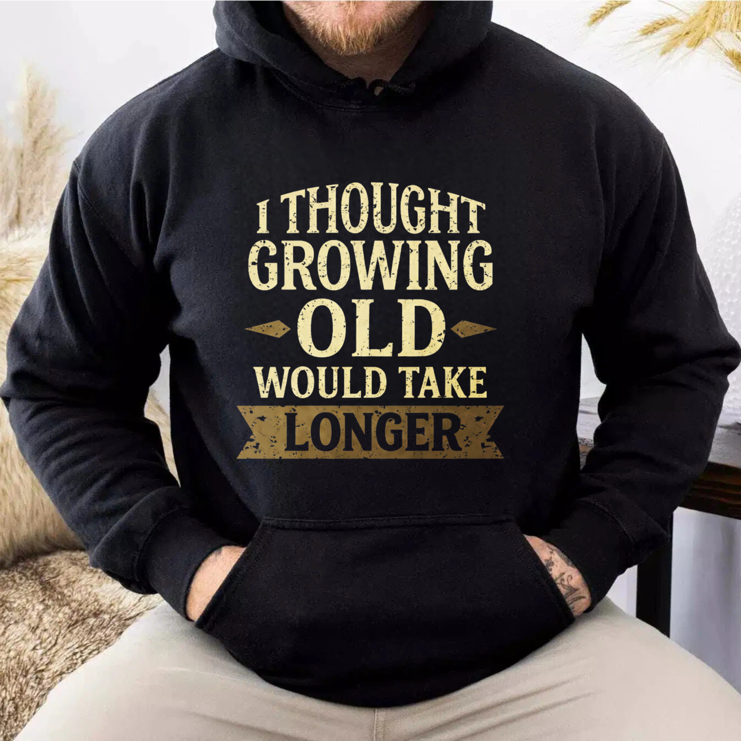 TEECURENT Gildan I Thought Growing Old Would Take Longer Hoodie Sweatshirt Unisex Casual Pullover With Front Pocket For Men Women Funny Statement Graphic Top