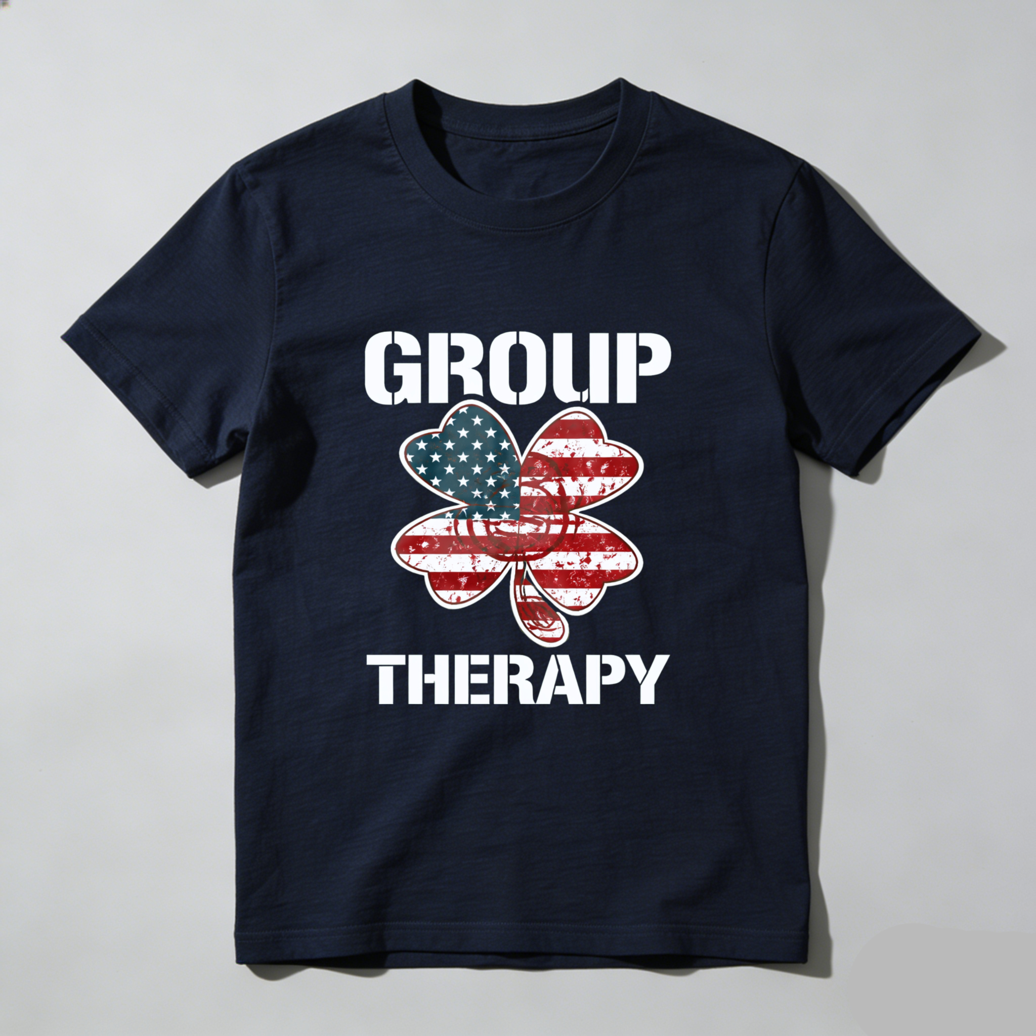 TEECURENT Group Therapy American Flag Shamrock T Shirt
