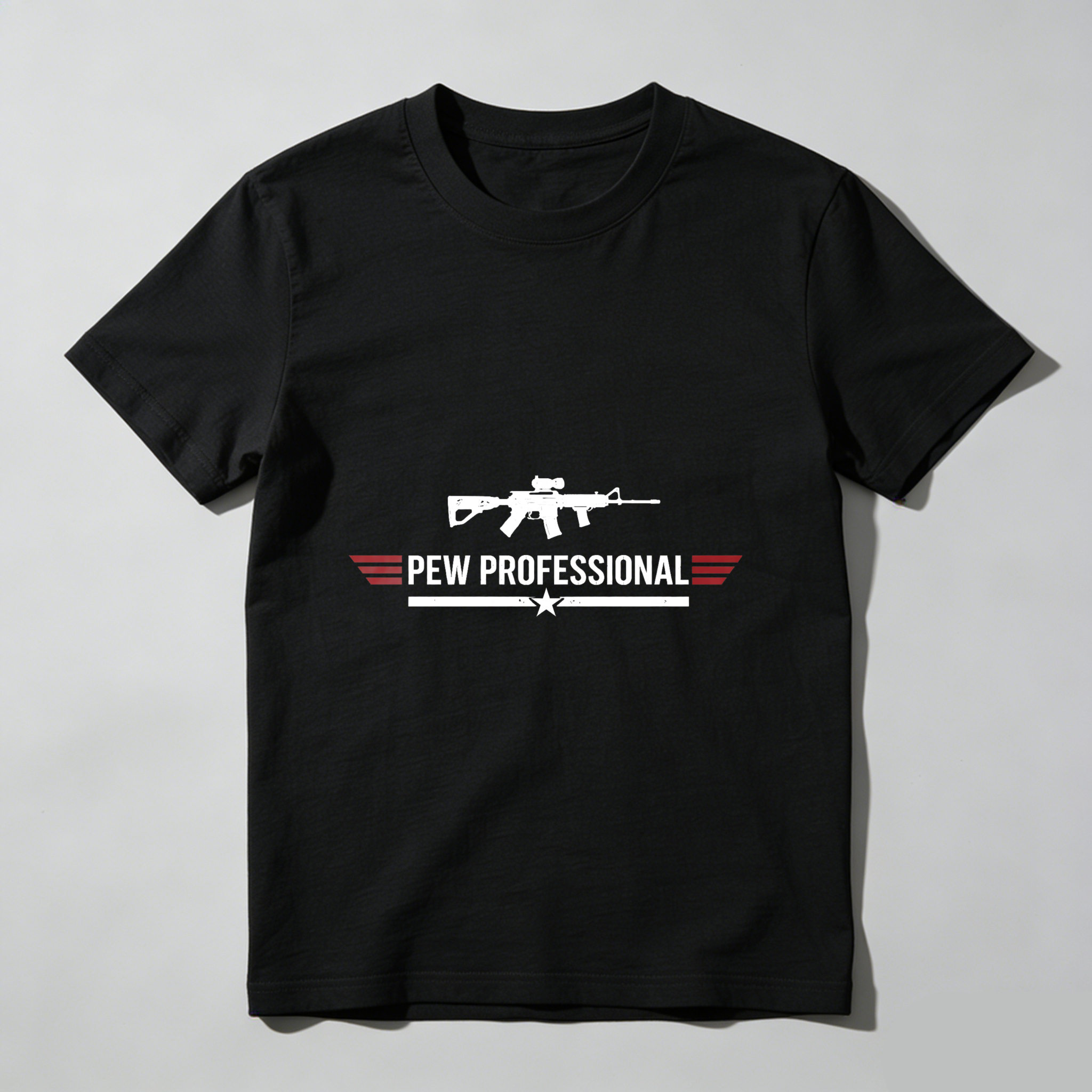 TEECURENT Pew Professional T Shirt With Rifle Graphic Design For Gaming And Military Enthusiasts