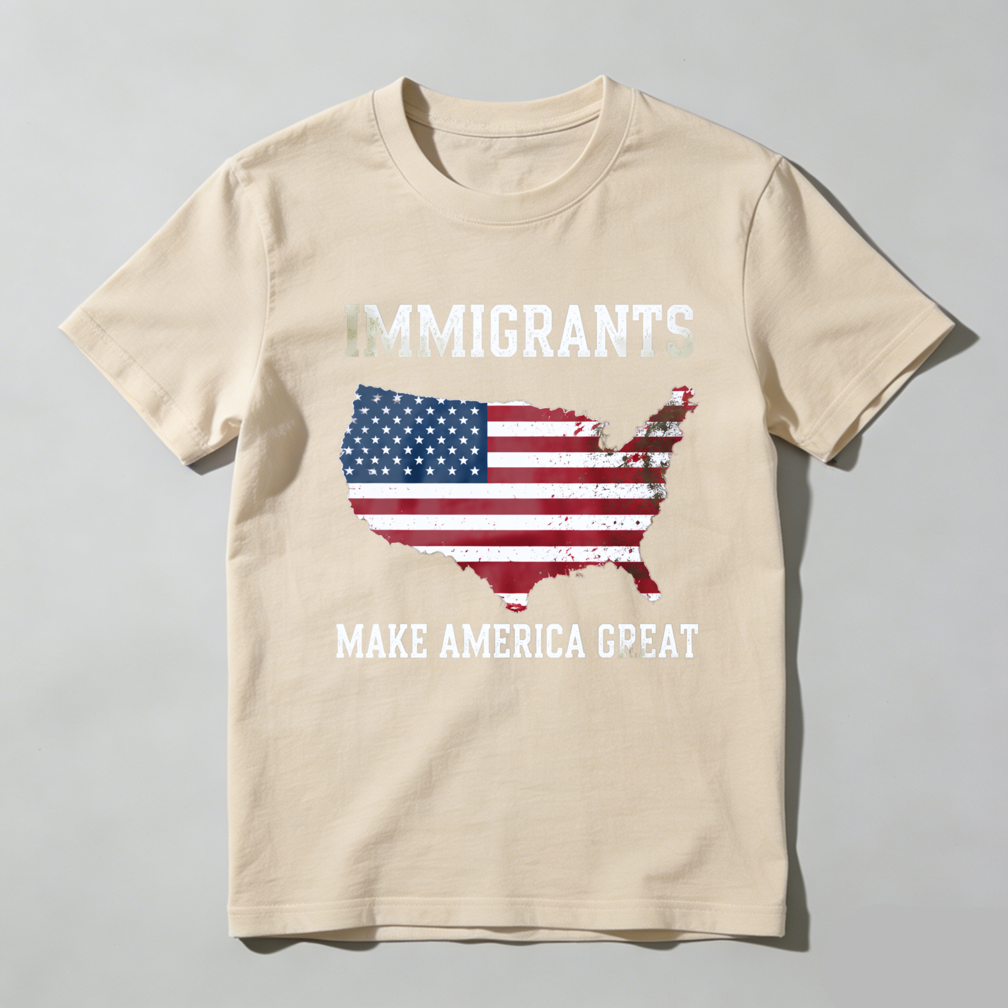 TEECURENTImmigrants Make America Great Usa Flag Map T Shirt-TeeCurent