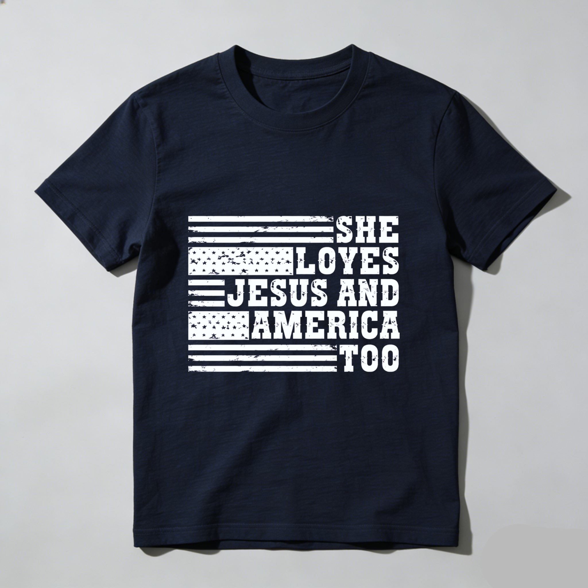 TEECURENT She Loves Jesus And America Too Patriotic Flag T Shirt WOMEN
