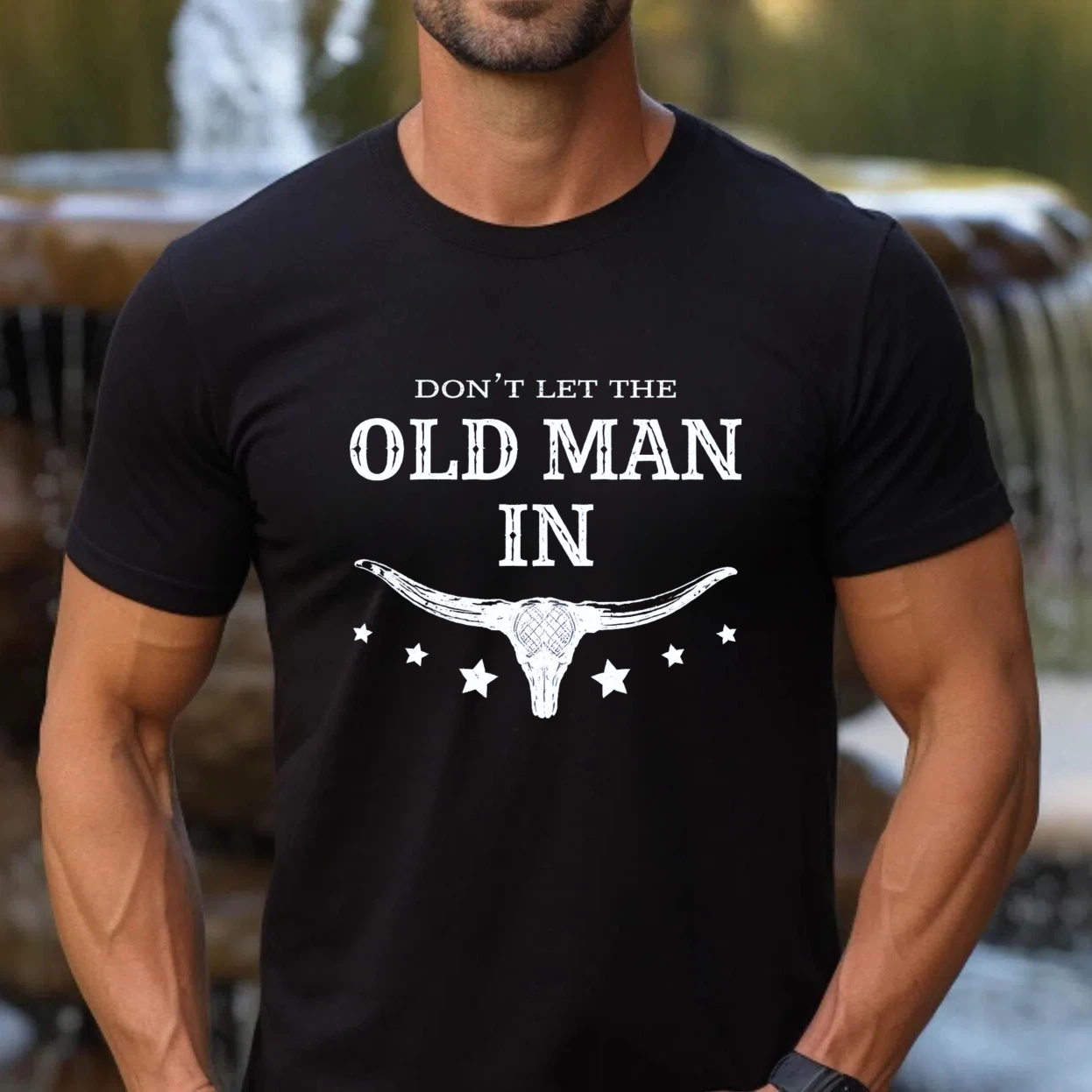 TEECURENT Dont Let The Old Man In Texas Longhorn Skull T Shirt