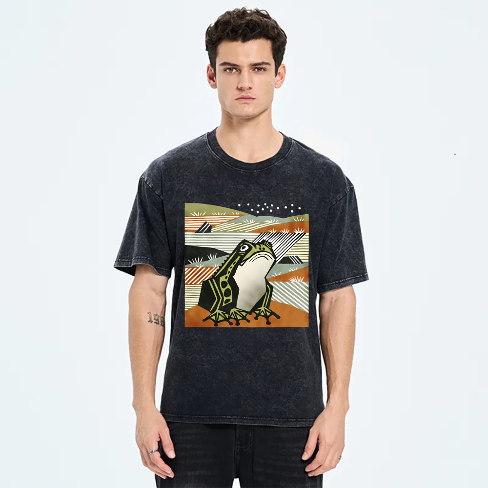 Frog In Abstract Landscape Pattern tshirt 100% cotton