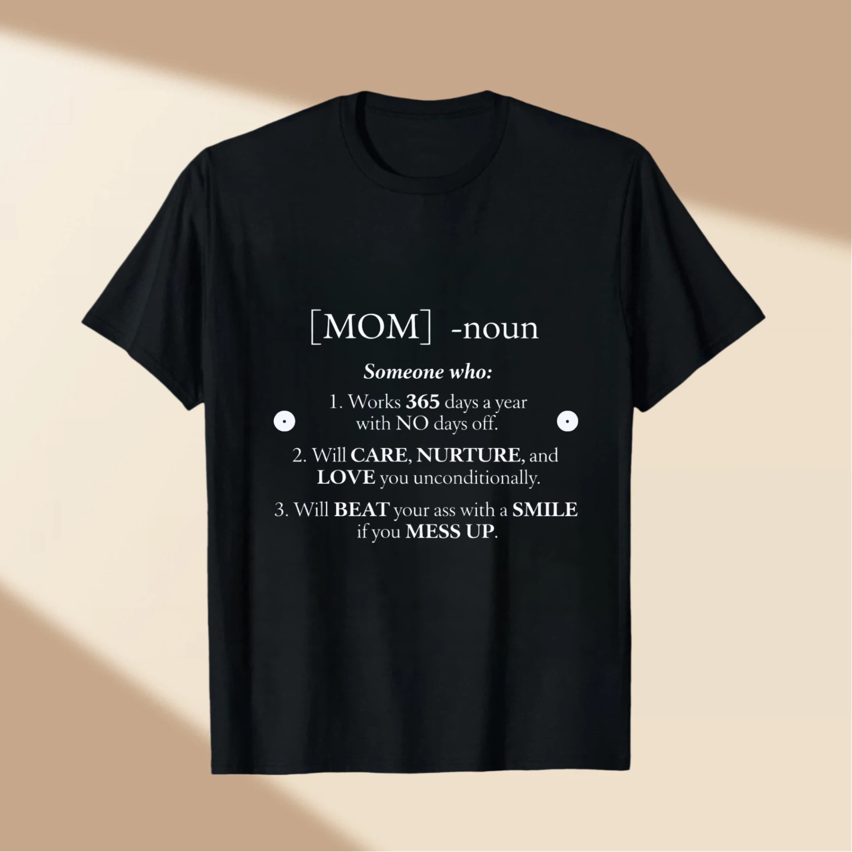 TEECURENT Mom Definition T Shirt Funny Mother Day Gift For Mom Women Humor Shirt With Love And Care Message Black Cotton Tee WOMEN
