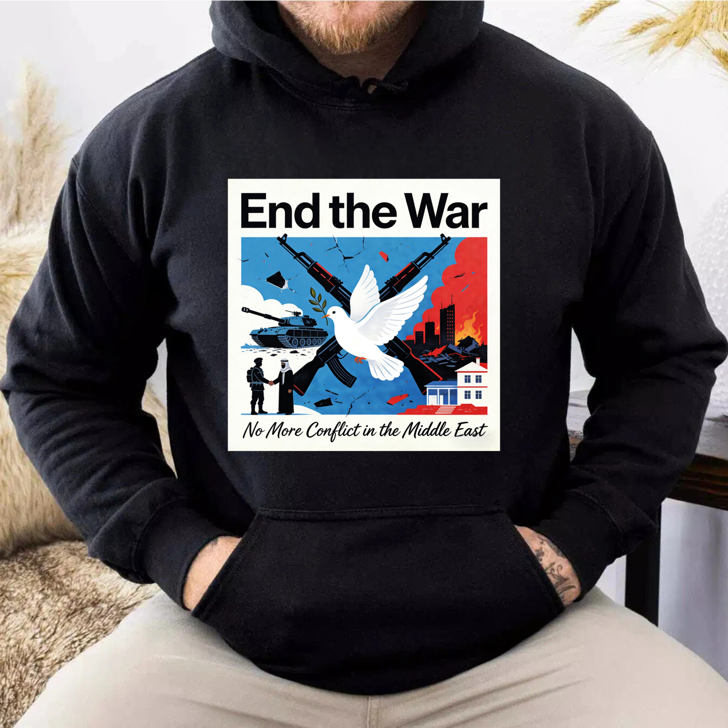 TEECURENT End The War No More Conflict In The Middle East Peace Dove Hoodie For Men Women Unisex Sweatshirt Anti War Statement Apparel