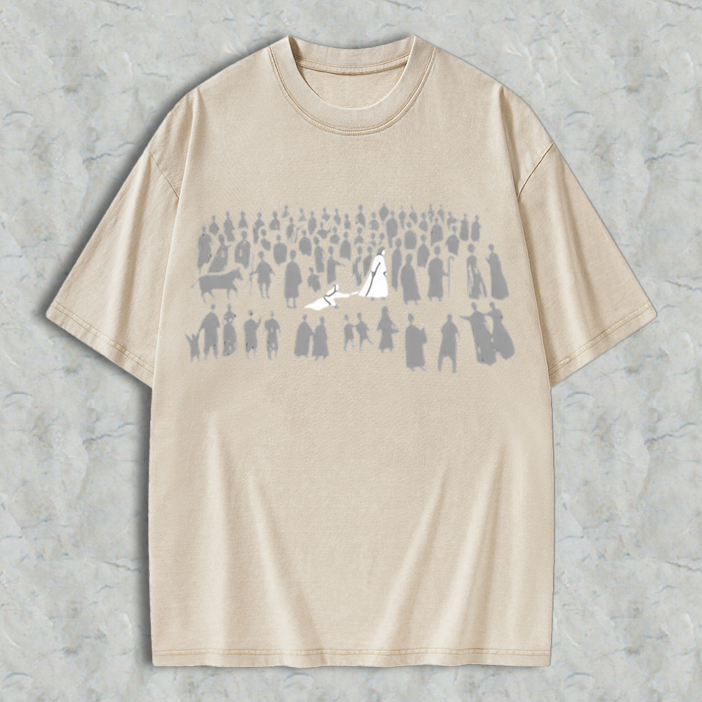 Christian Printed Short-Sleeve Round-Neck 100% Cotton Fitted T-Shirt - "By His Wounds We Are Healed" Graphic, Unisex Streetwear Clothing Casual Top Washed Shirt 