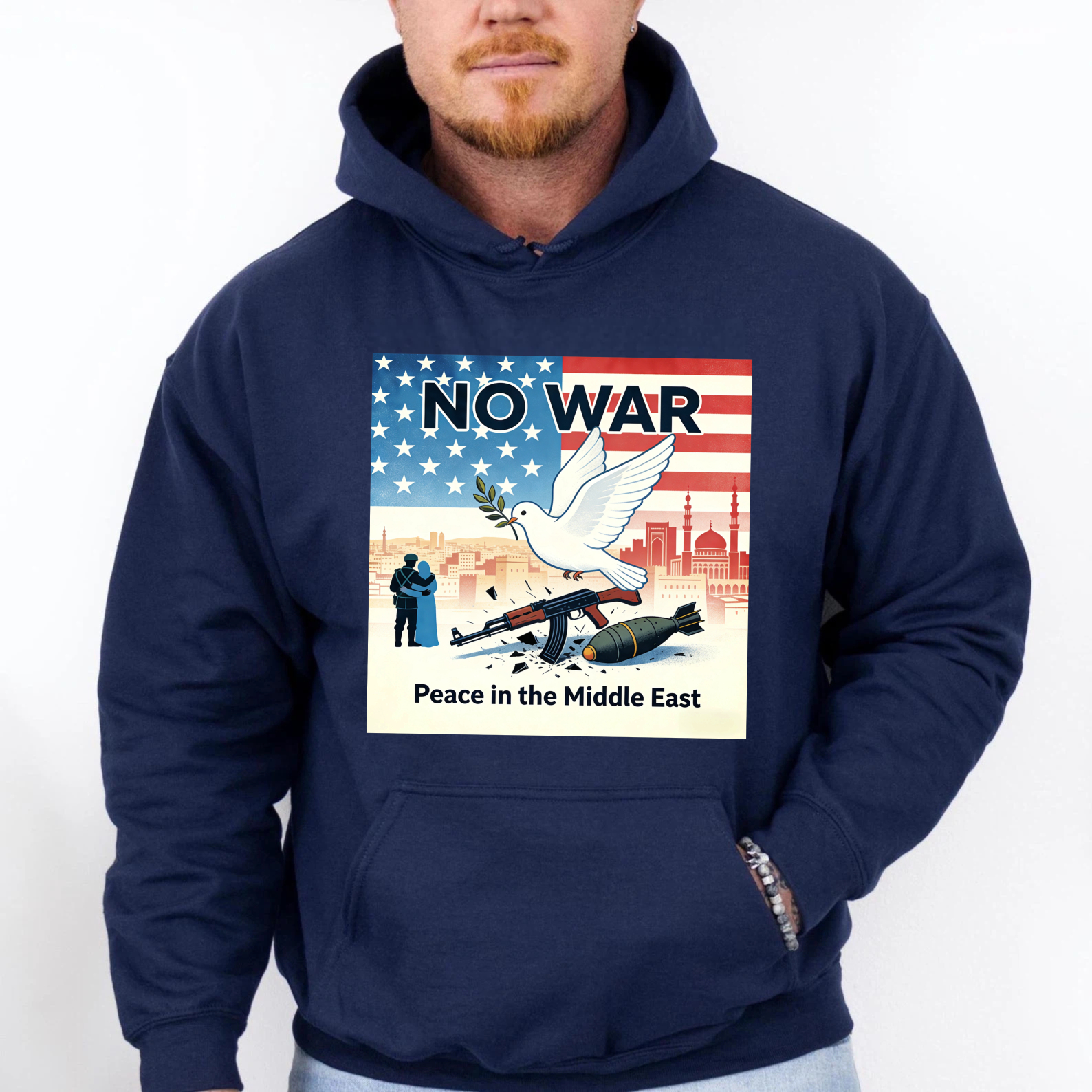 TEECURENT No War Peace In The Middle East Hoodie With American Flag And Dove Design For Peace Advocates