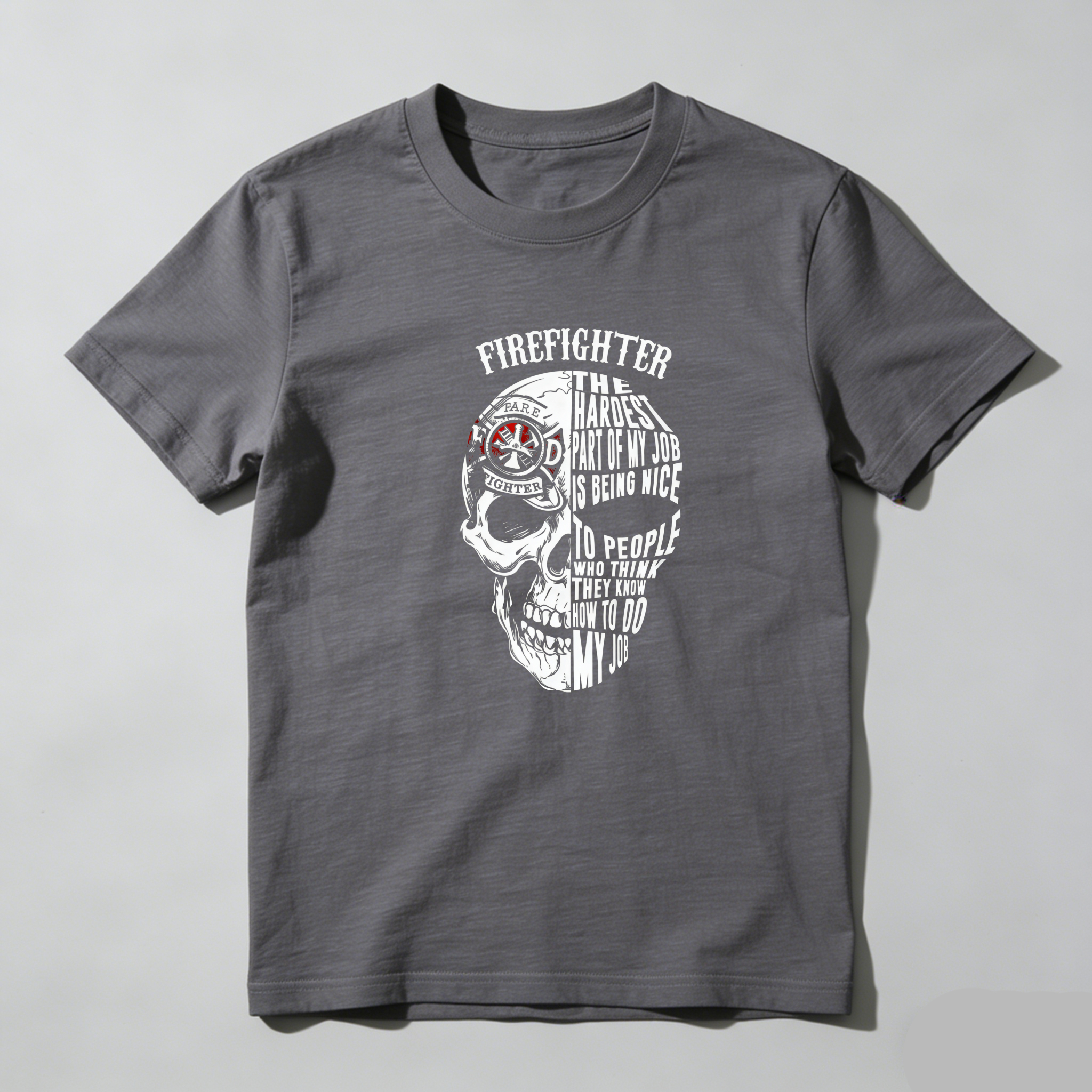TEECURENT Firefighter Skull Design Pure Cotton Short Sleeve T Shirt-TeeCurent