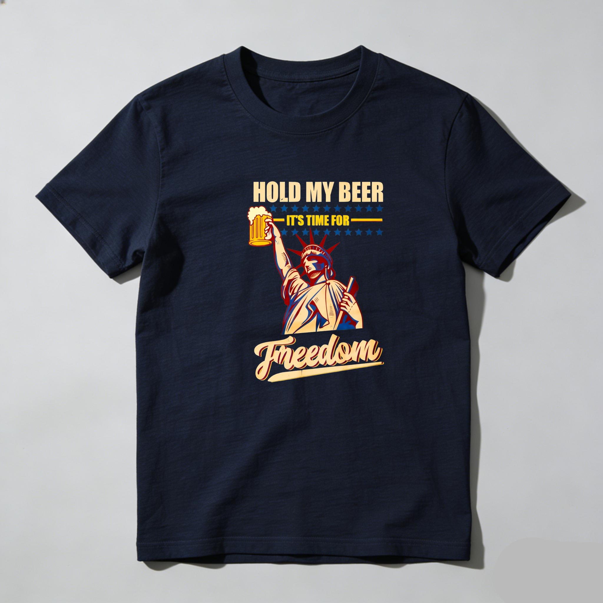 TEECURENT Hold My Beer Freedom Statue Pure Cotton Short Sleeve T-Shirt-TeeCurent